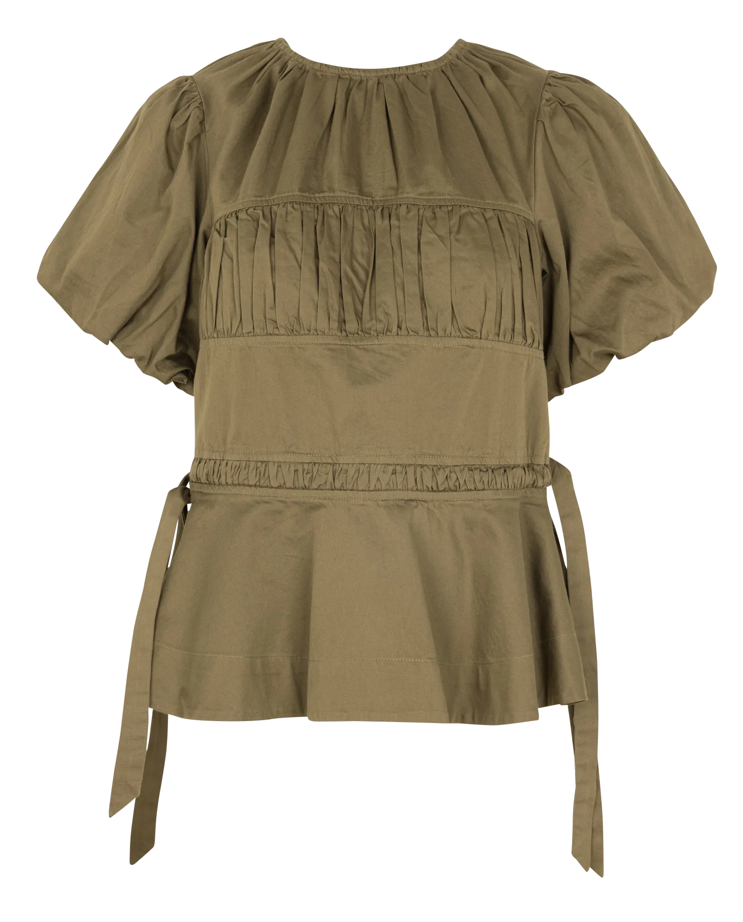 Top cintré à manches courtes bouffantes uni Kaki HADLEY