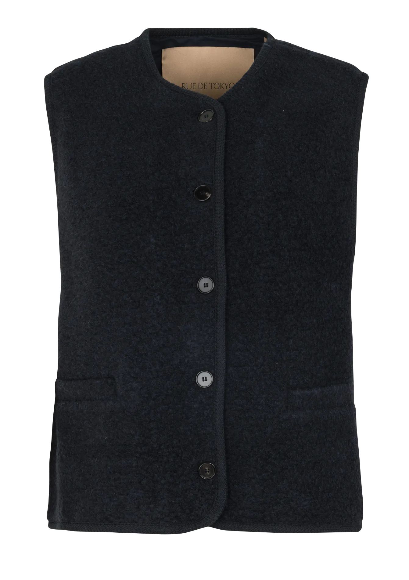 Gilet col rond en laine mélangée Bleu CAS
