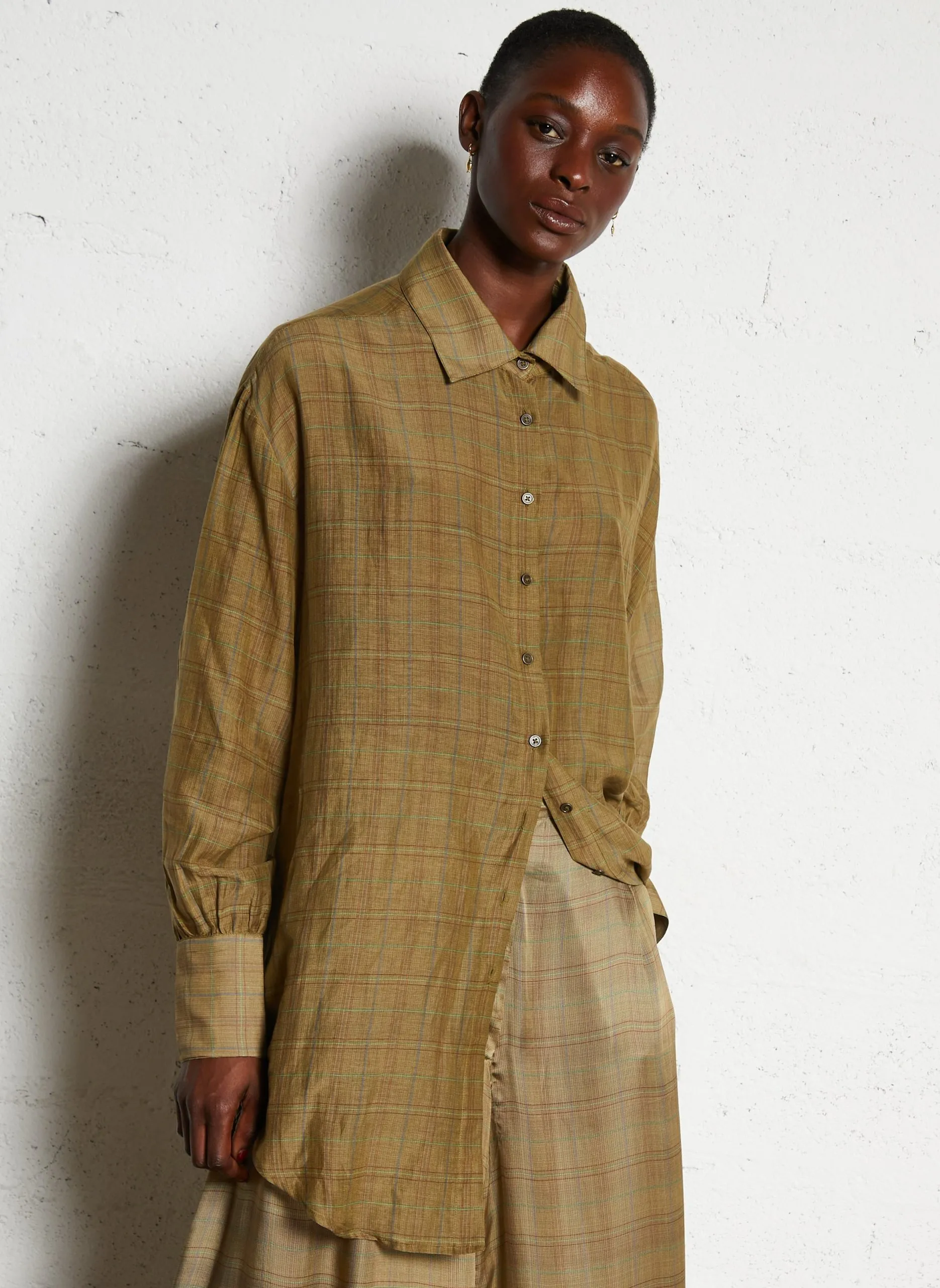Chemise oversize en coton et soie Kaki BRUNELLO