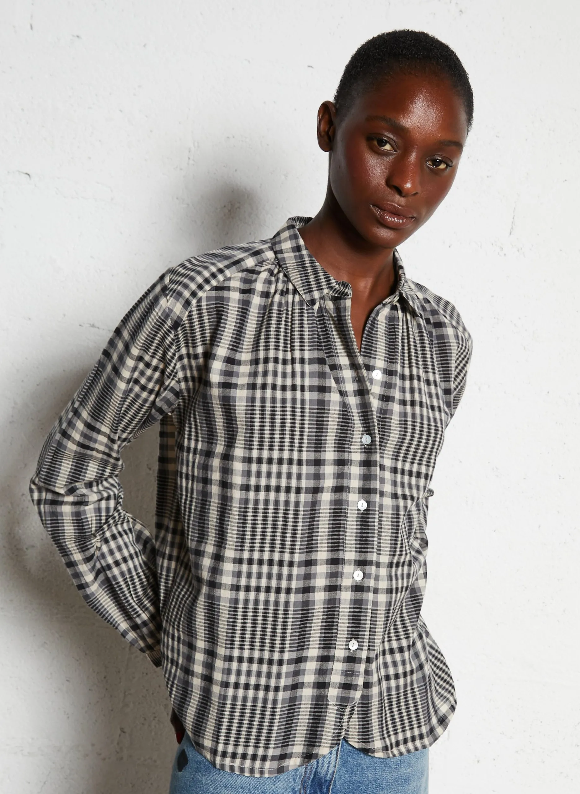 Chemise col classique à carreaux Gris COB