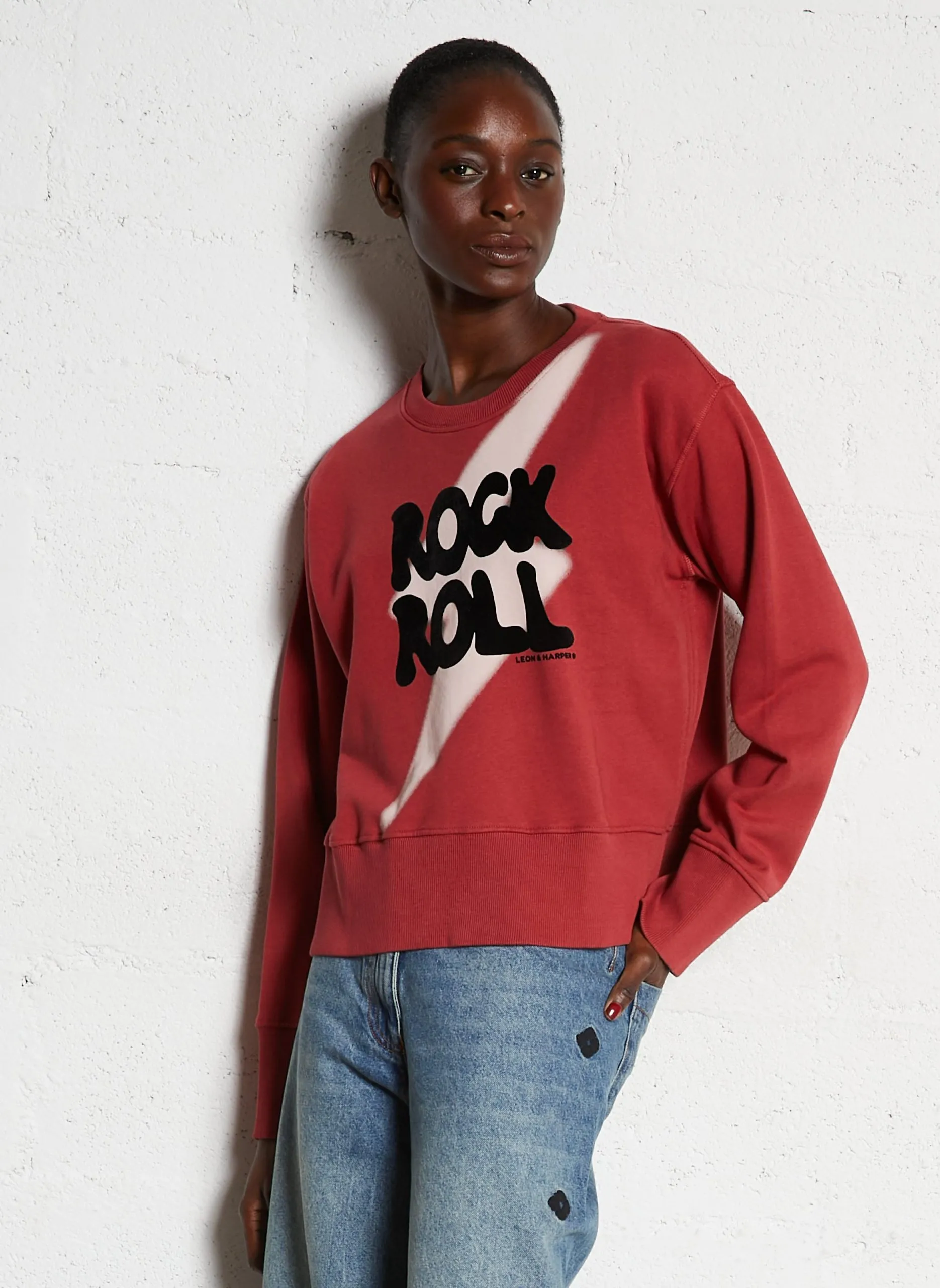 Sweat droit sérigraphié col rond Rouge SORBET