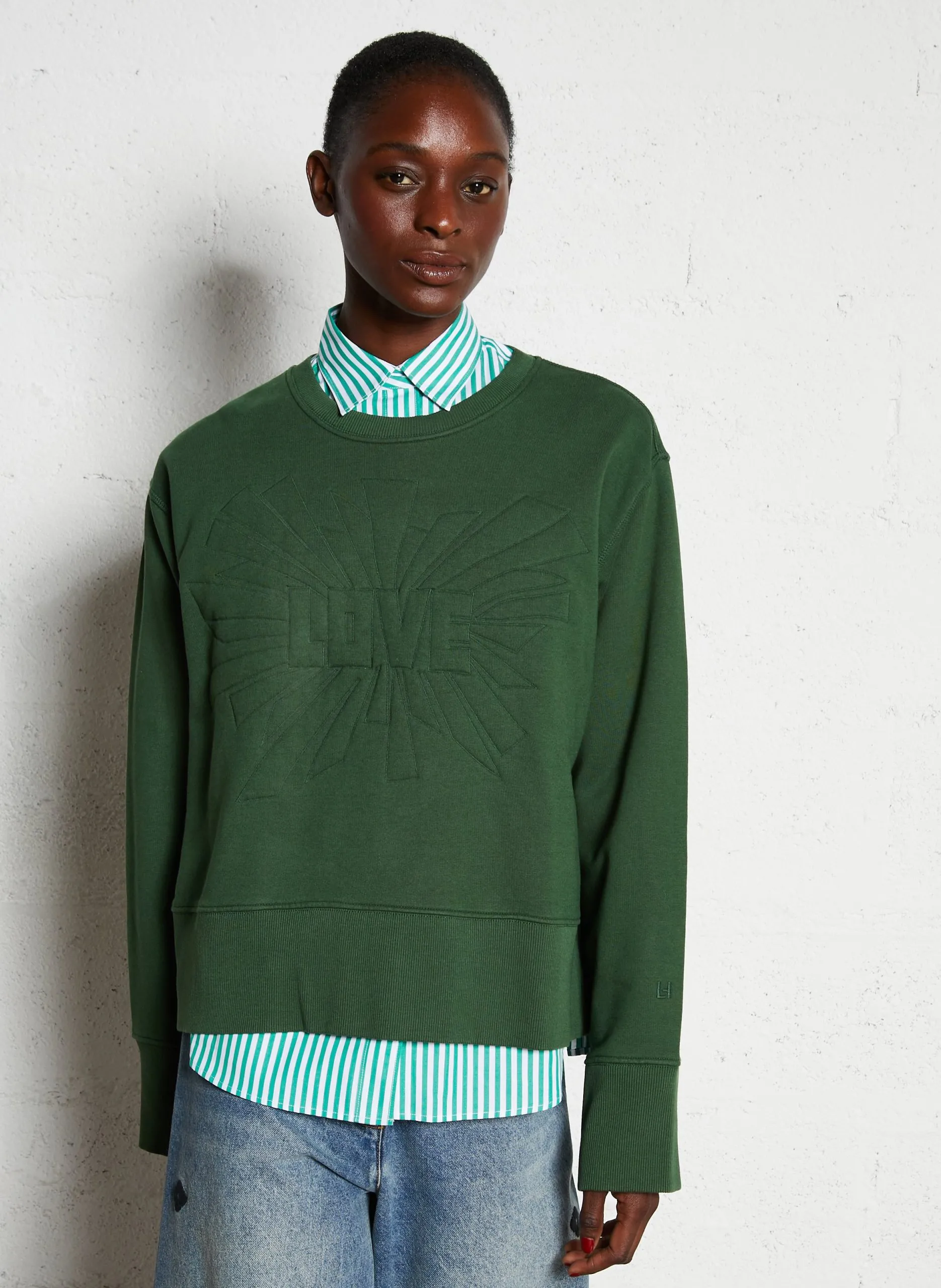 Sweat col rond en coton bio mélangé Vert SORBET