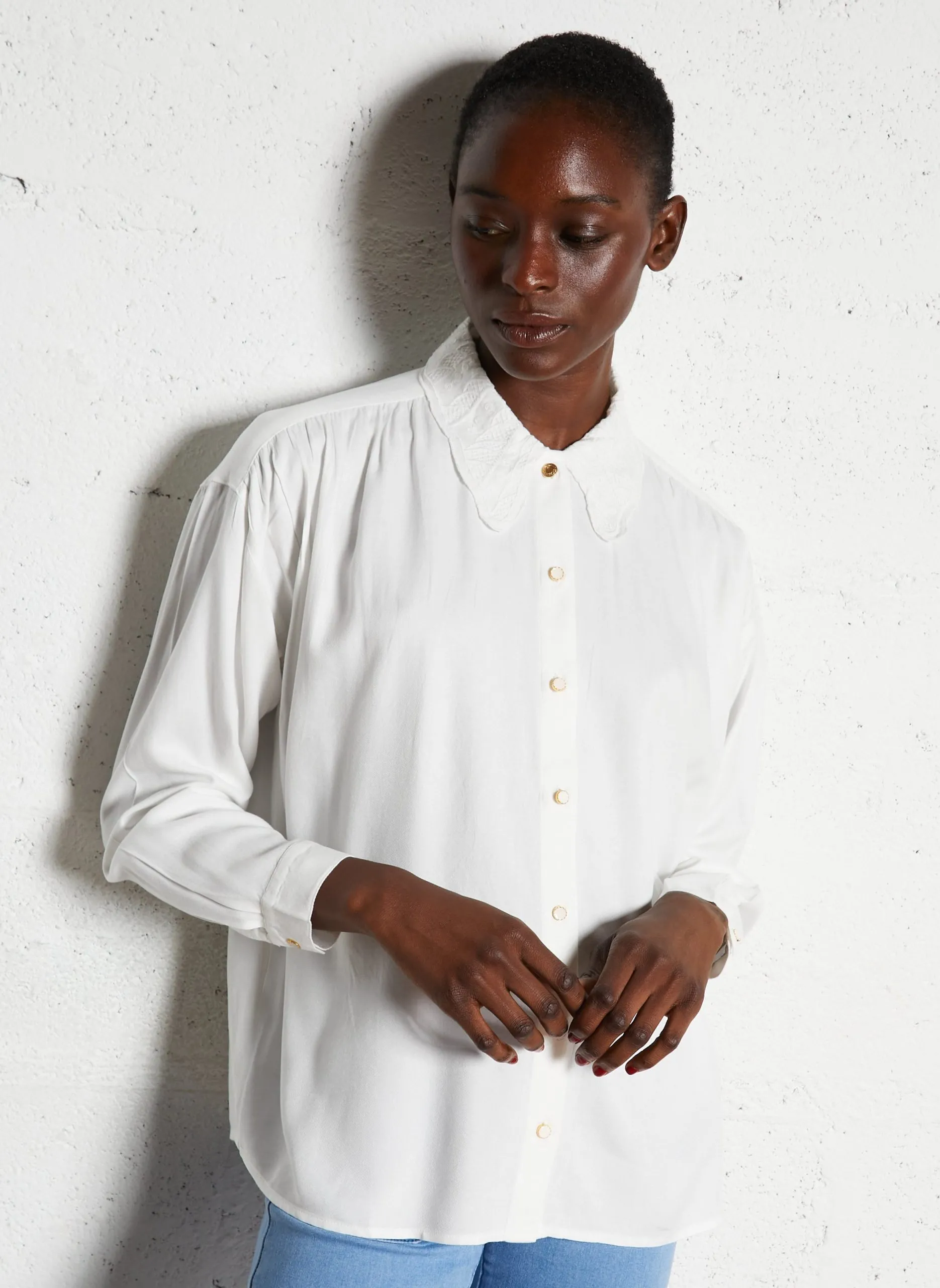 Chemise col clasique brodé Blanc