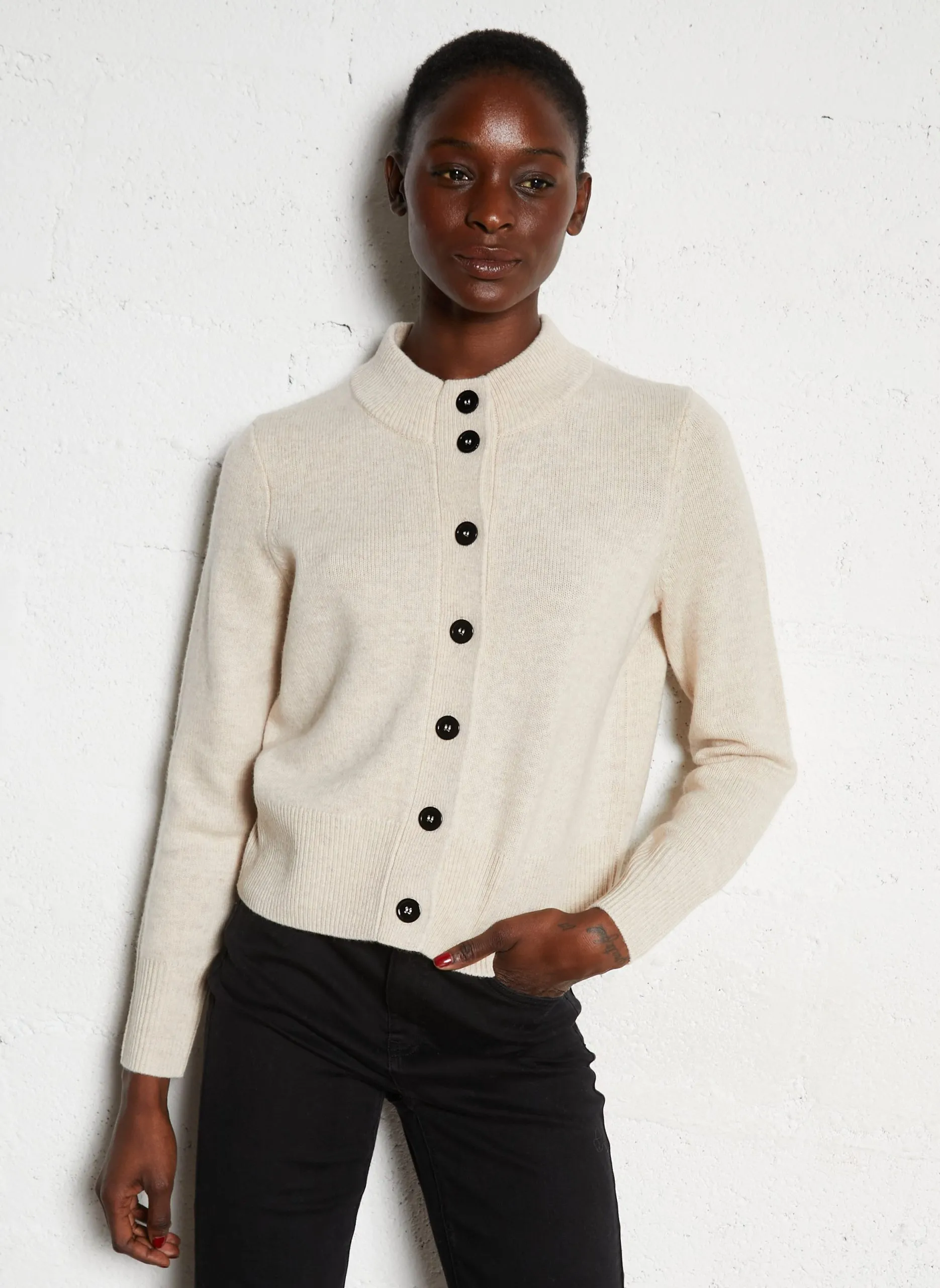 Gilet col rond en laine Blanc CHRIS