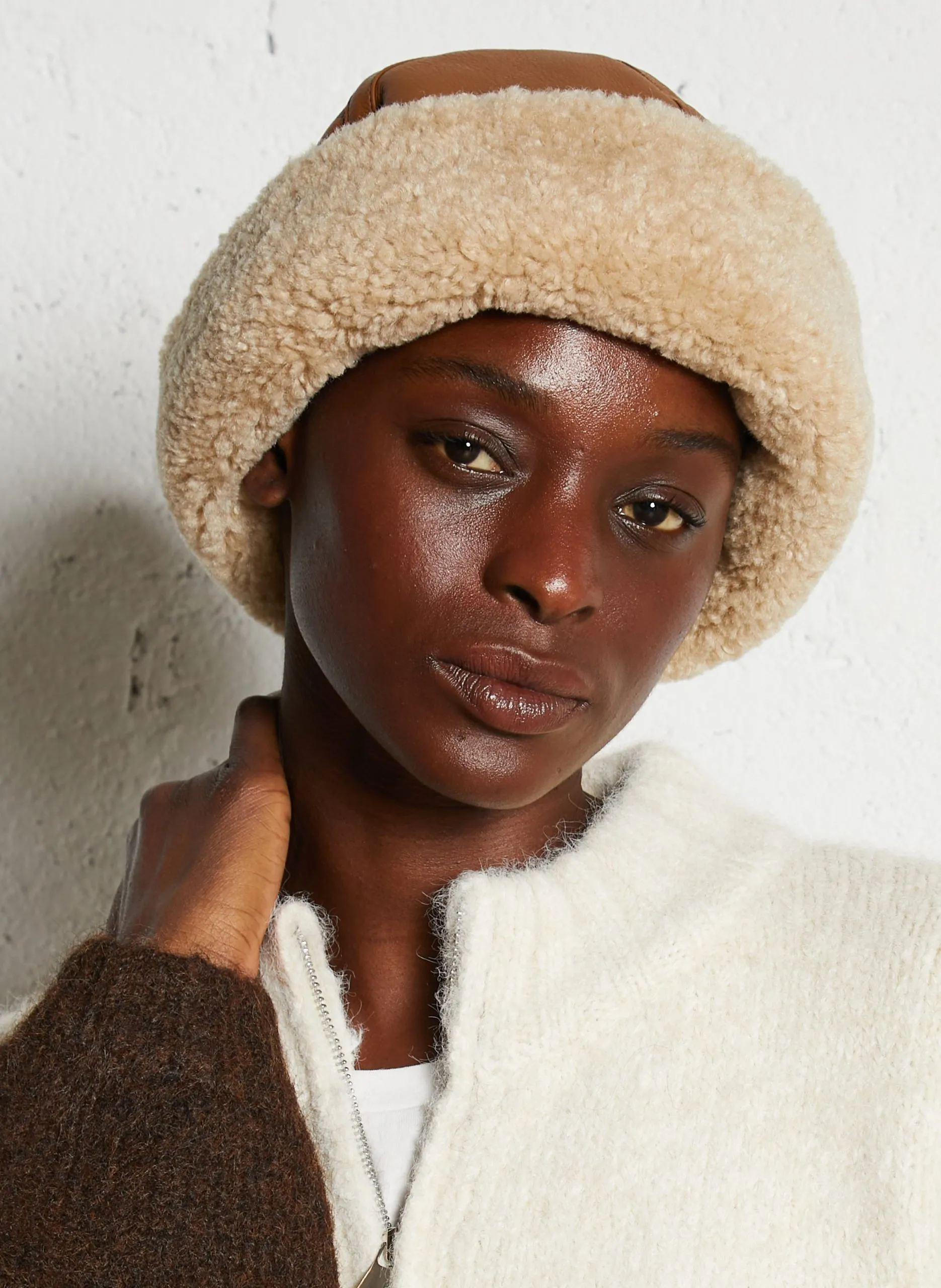 Bonnet à détail fausse fourrure Marron HANNY