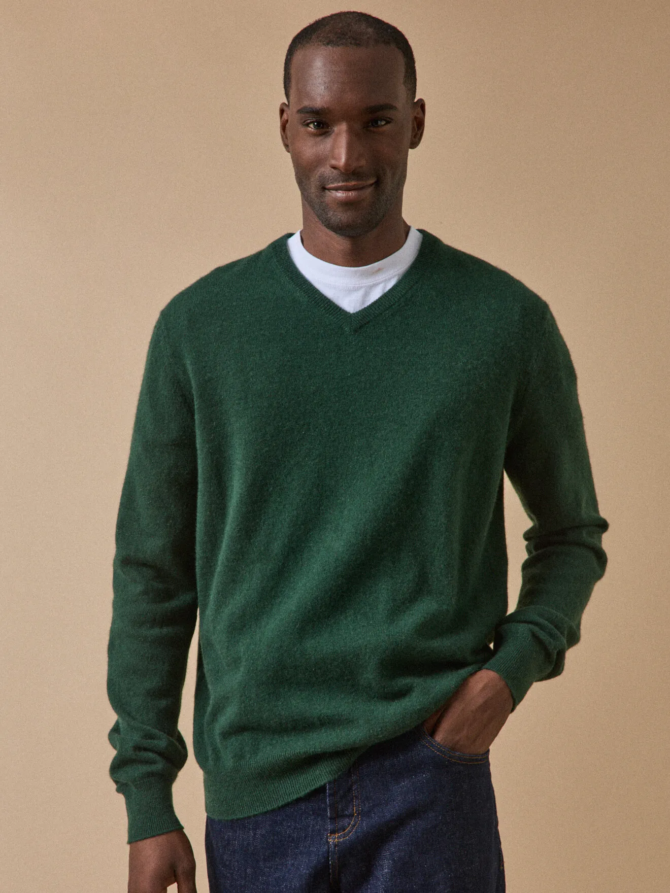 Pull col v - cachemire Vert