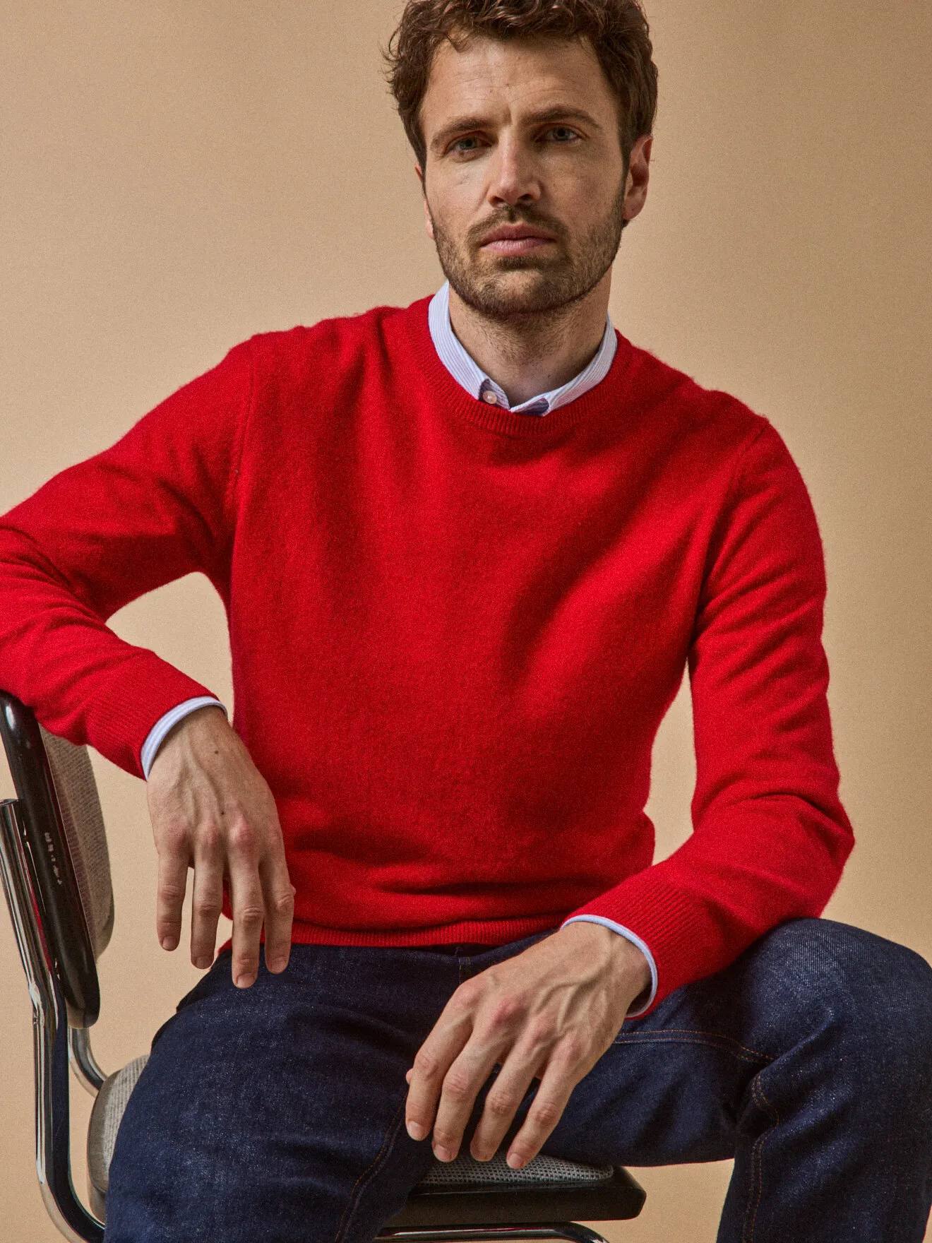 Pull col rond - cachemire Rouge