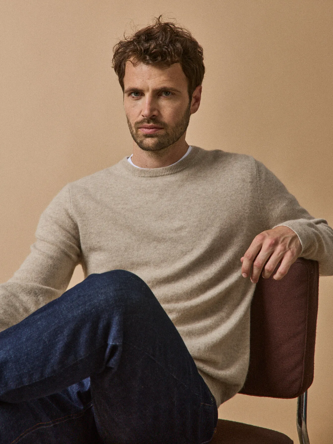 Pull col rond - cachemire Beige