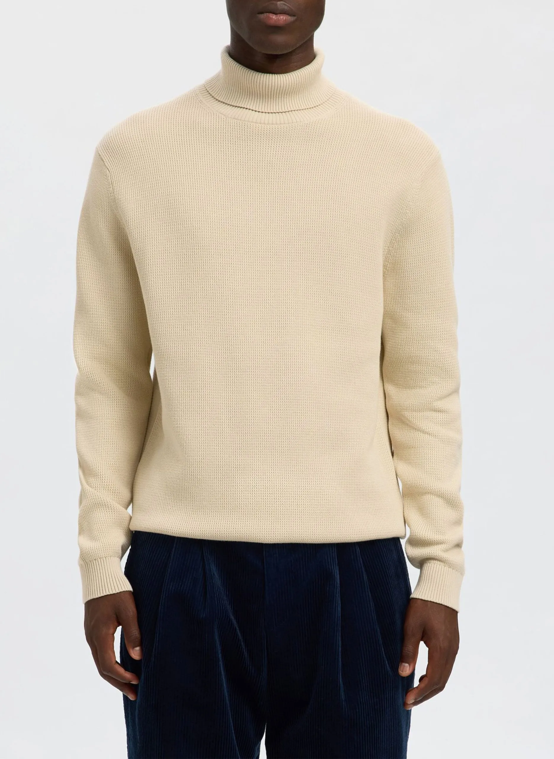 Sous-pull droit col roulé en coton bio Beige DANE