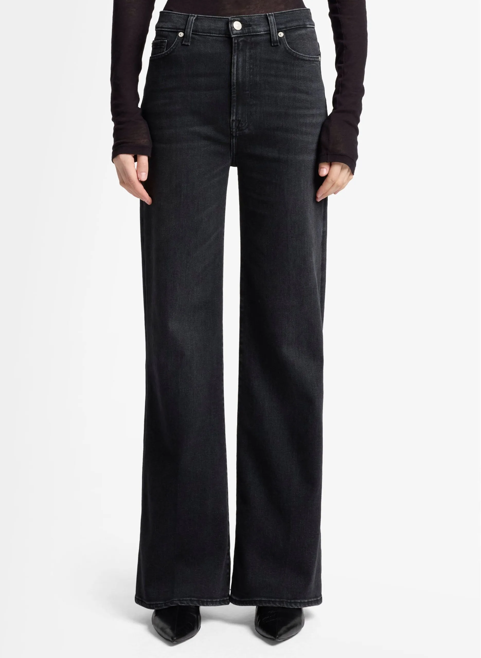 Jean large taille haute uni Noir ULTRA HIGH RISE JO