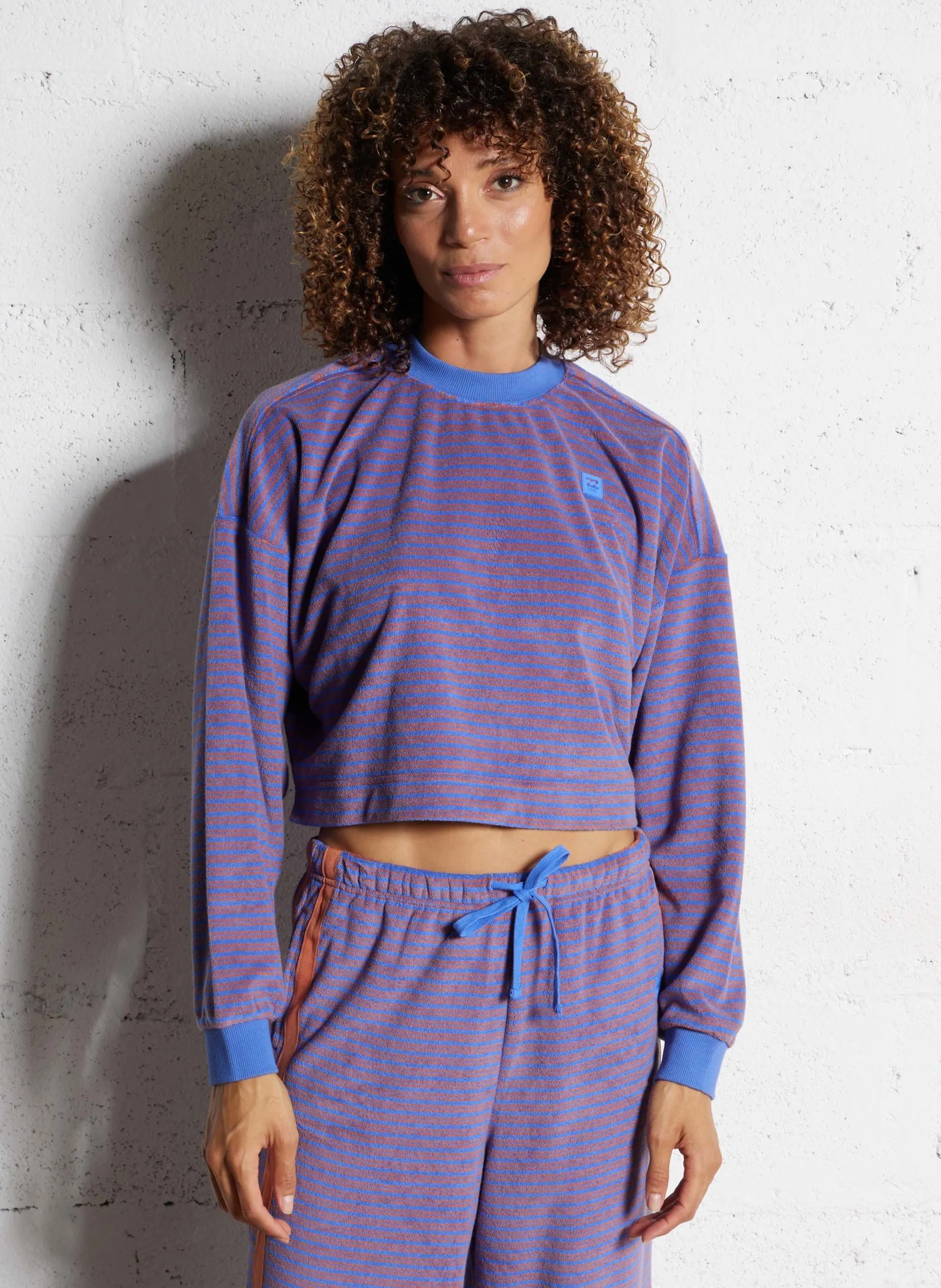 Sweat oversize col montant en coton mélangé Bleu WAVES FOR DAYS TERRY CREW