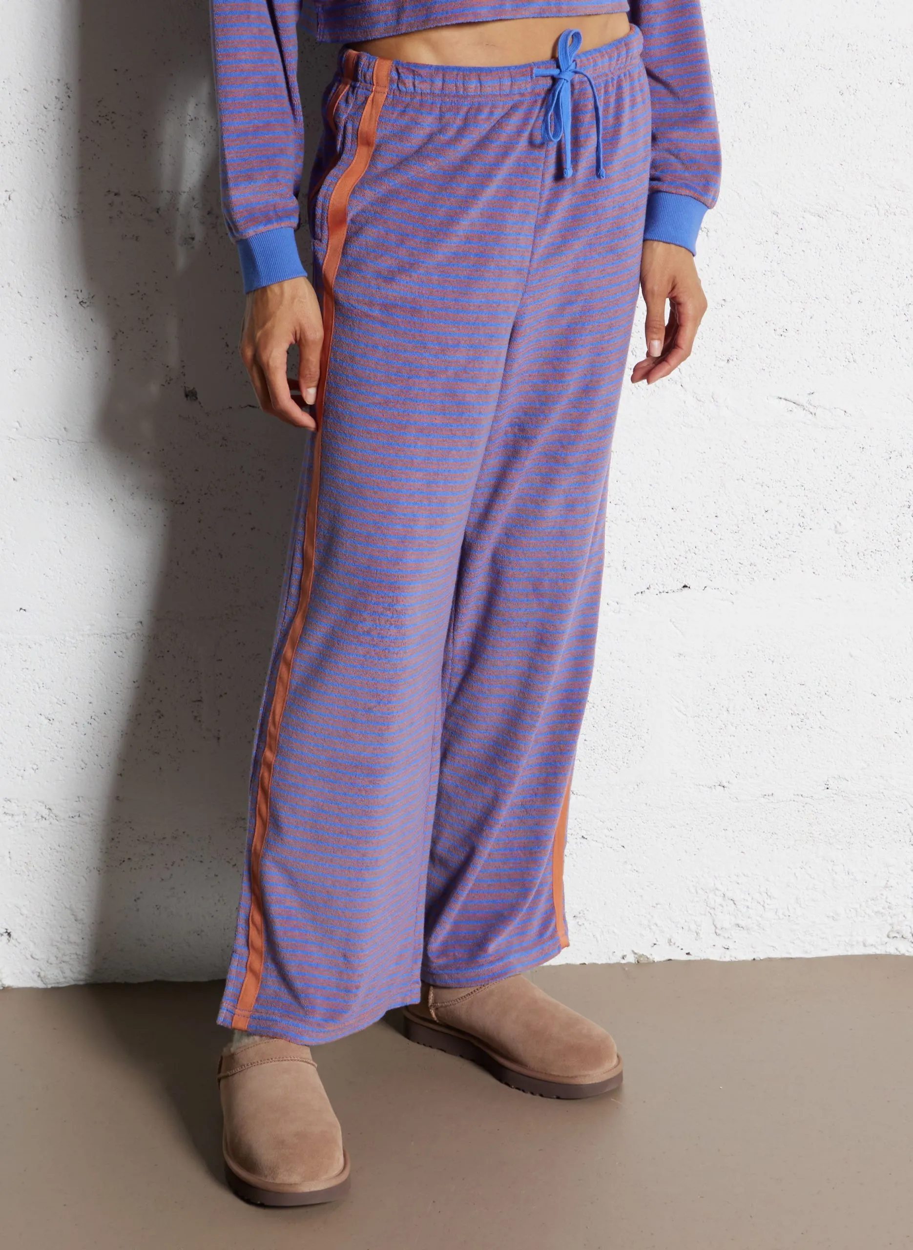 Pantalon large taille haute en coton mélangé Bleu DATE PALM TERRY