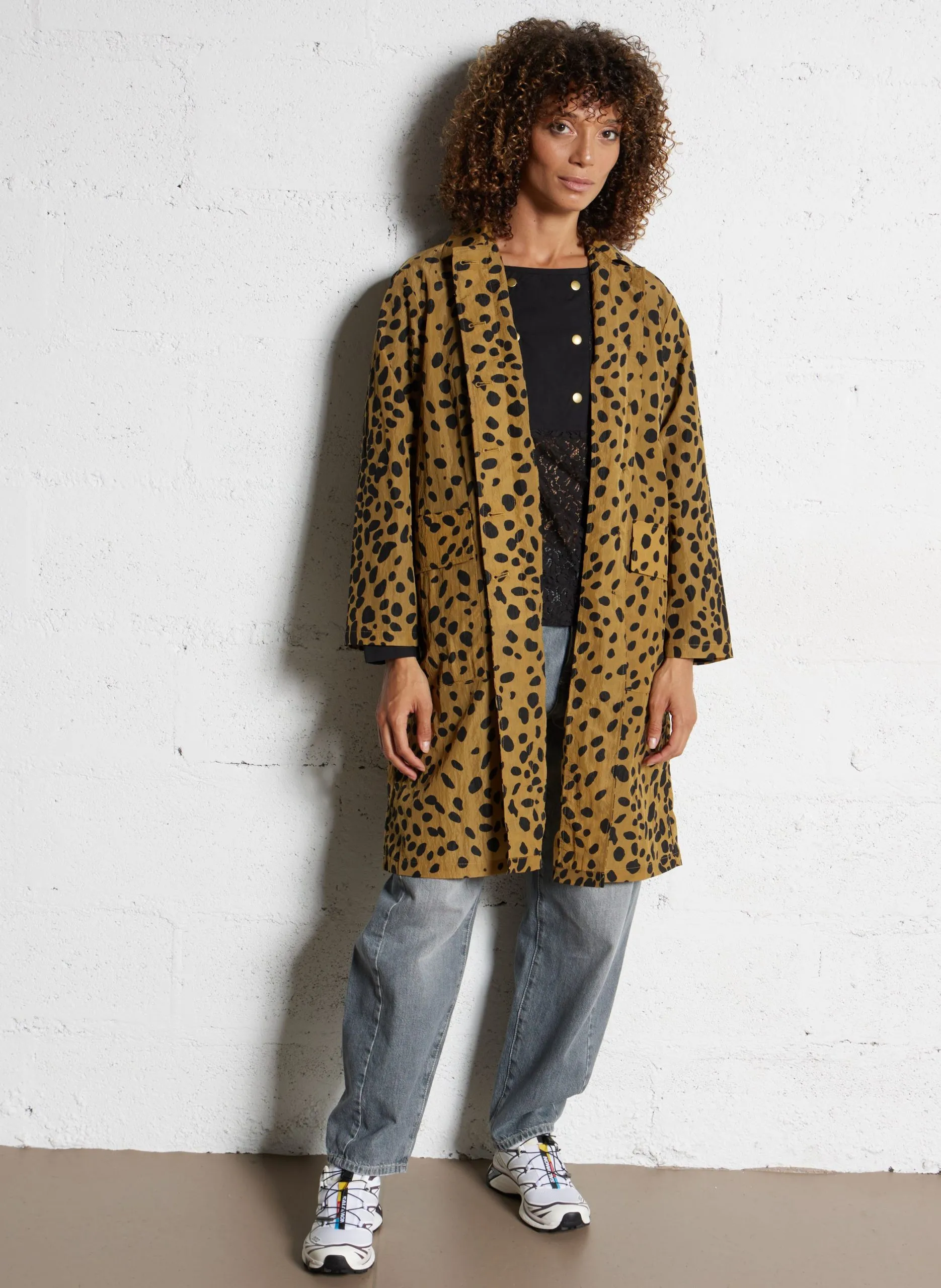 Blouson col classique imprimé Beige AVIONA