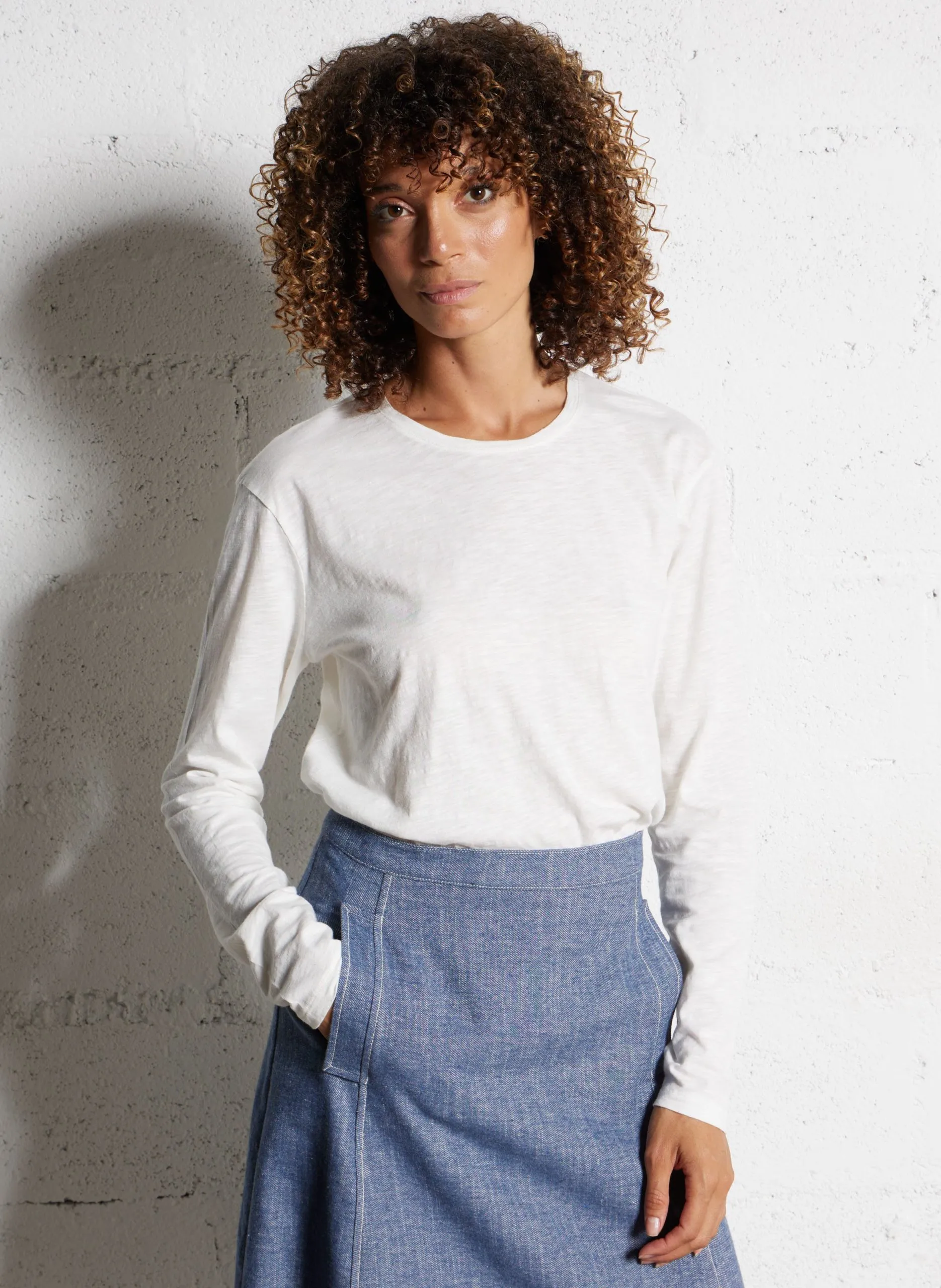 Tee-shirt droit col rond en coton Blanc JULY