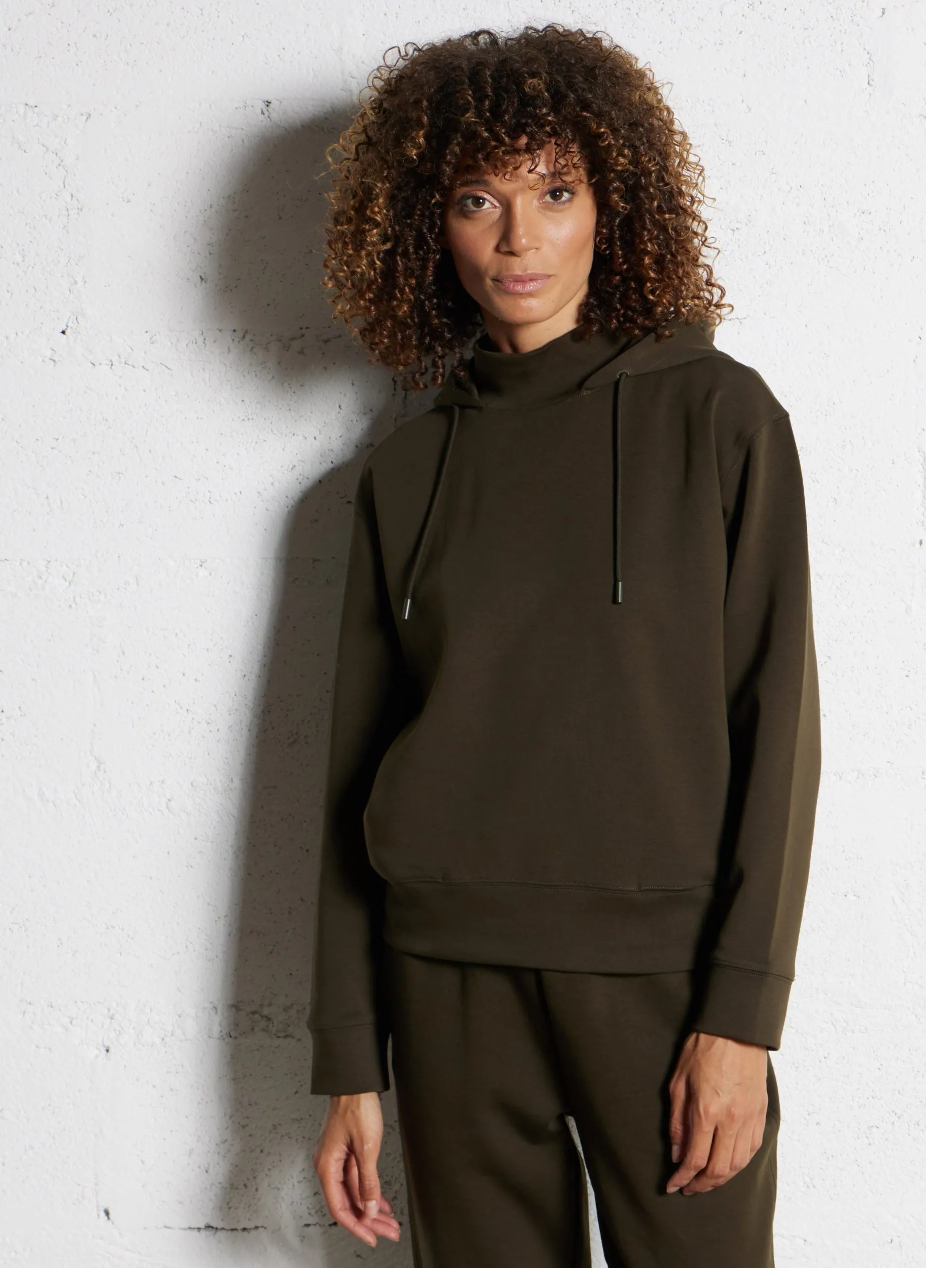 Sweat col rond en coton mélangé Kaki FREJA