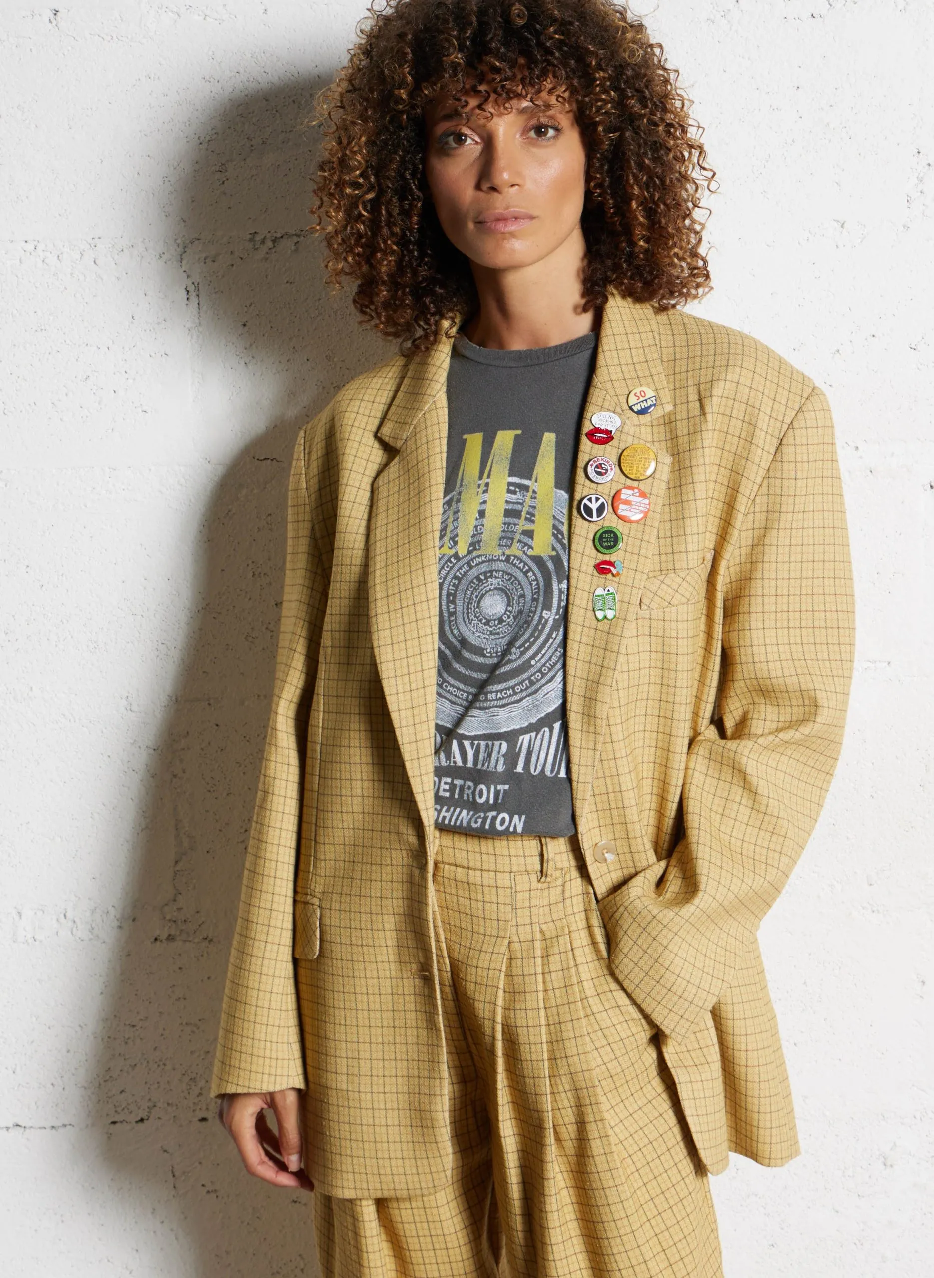 Veste tailleur ample à carreaux Jaune MRJONAS