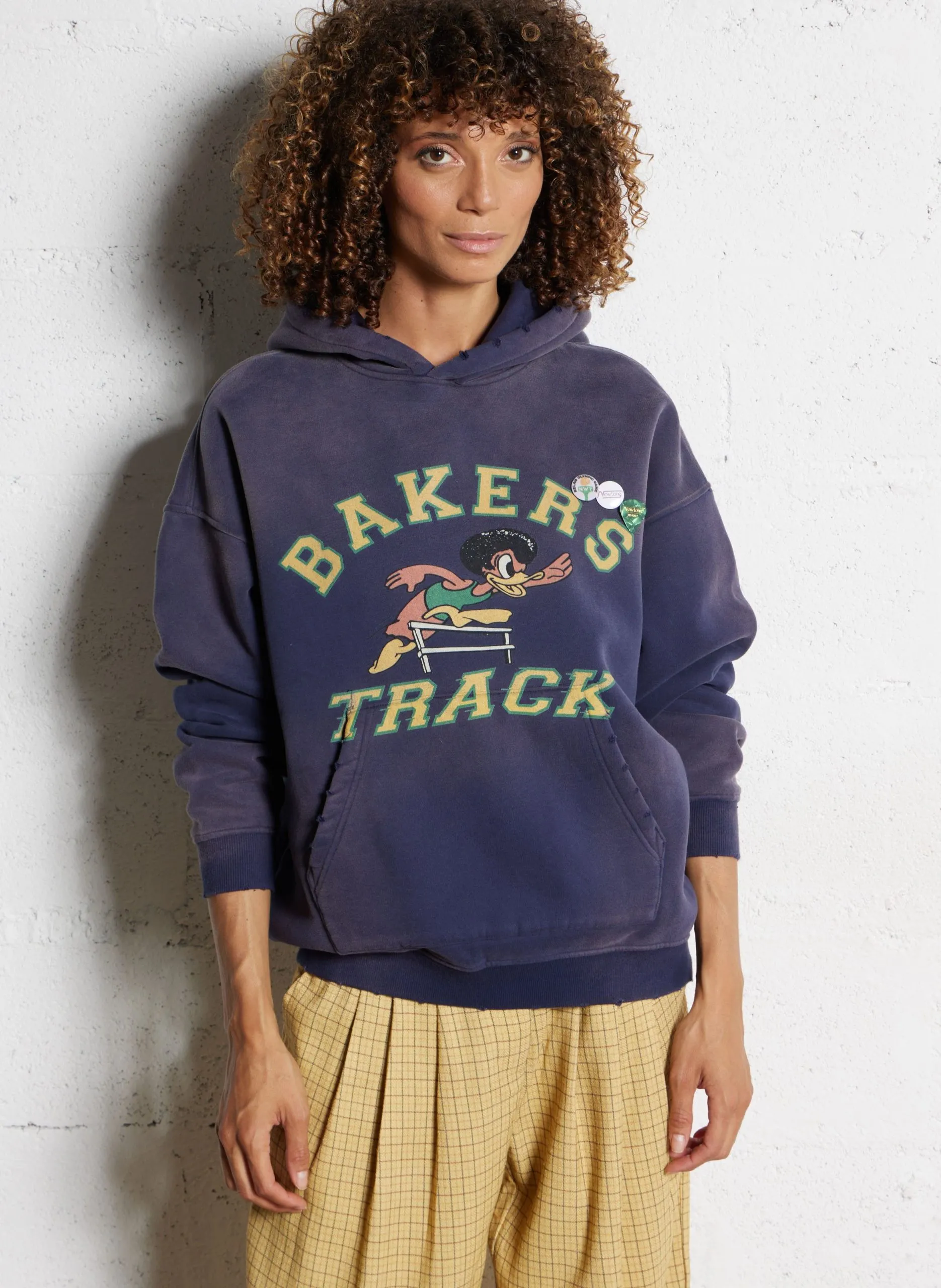 Sweat à capuche ample sérigraphié en coton mélangé Bleu HOSBAKE