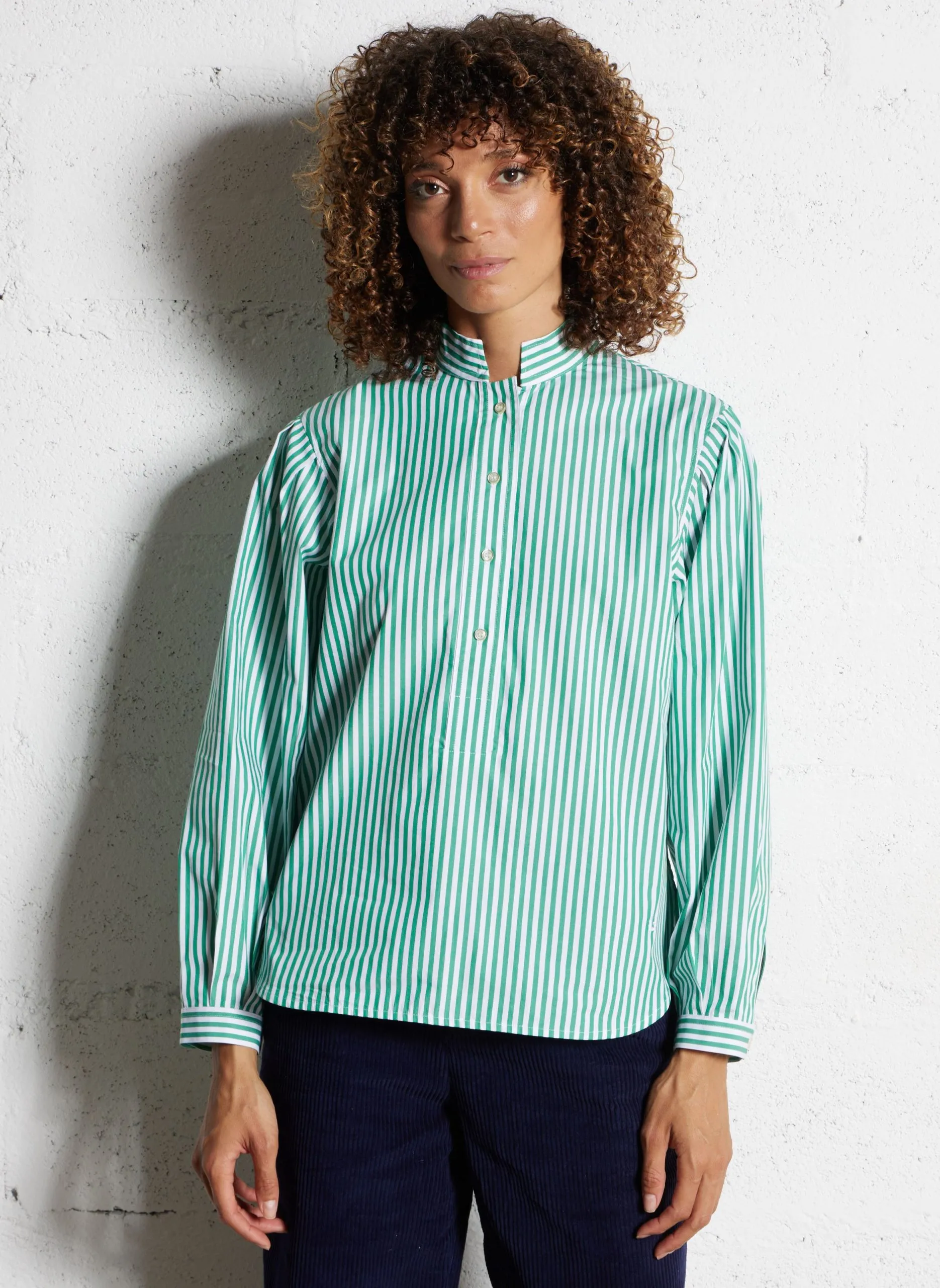 Blouse ample rayée en coton Vert CALLIE