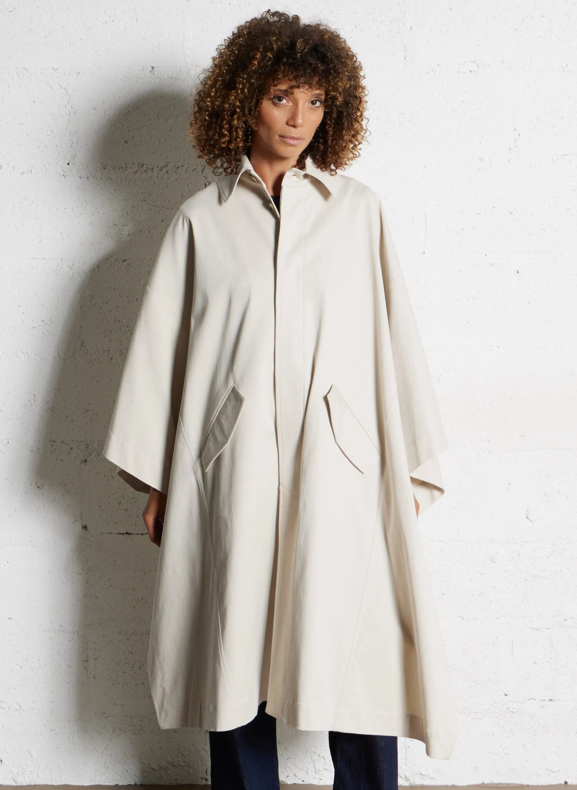 Manteau col classique en coton mélangé Blanc HILLA