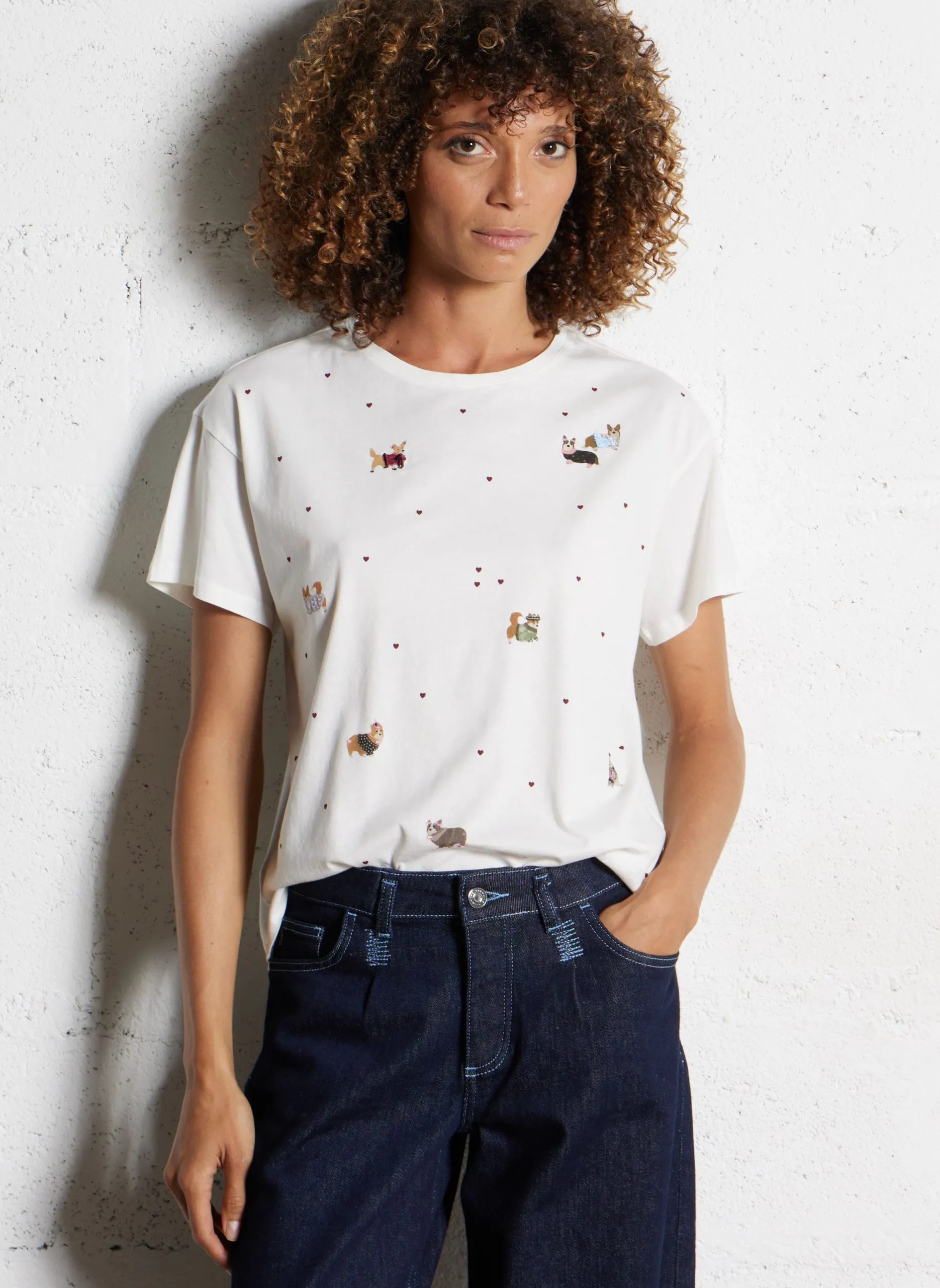 Tee-shirt col rond en coton Blanc FANELIE