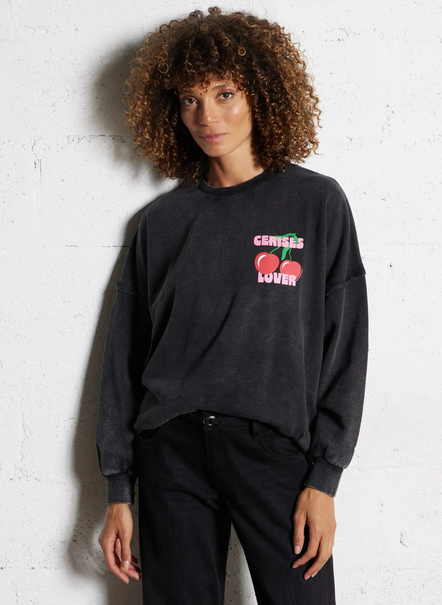 Sweat col rond en coton mélangé Noir JULES