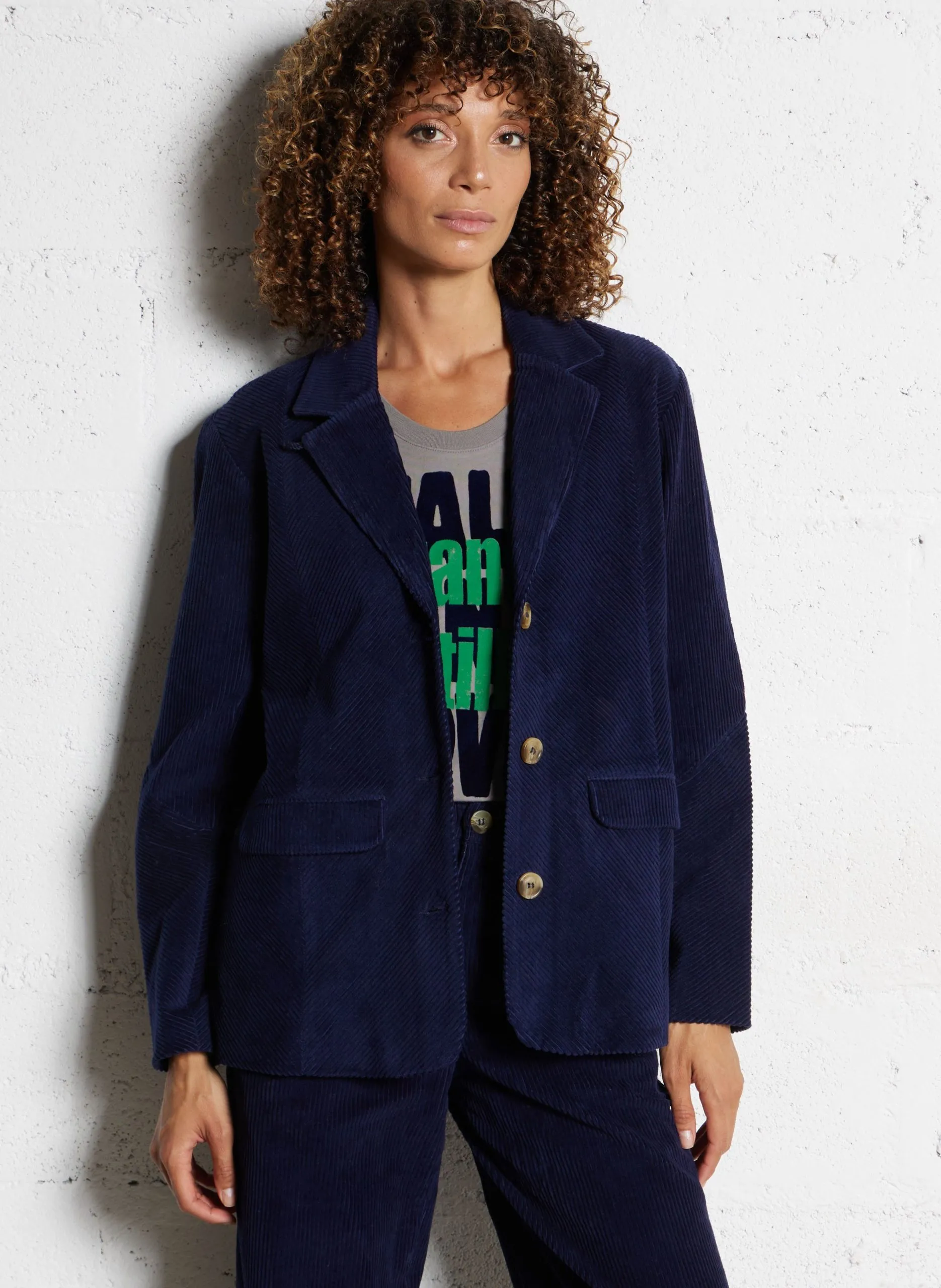 Veste de tailleur en velours côtelé Bleu VIVIANE