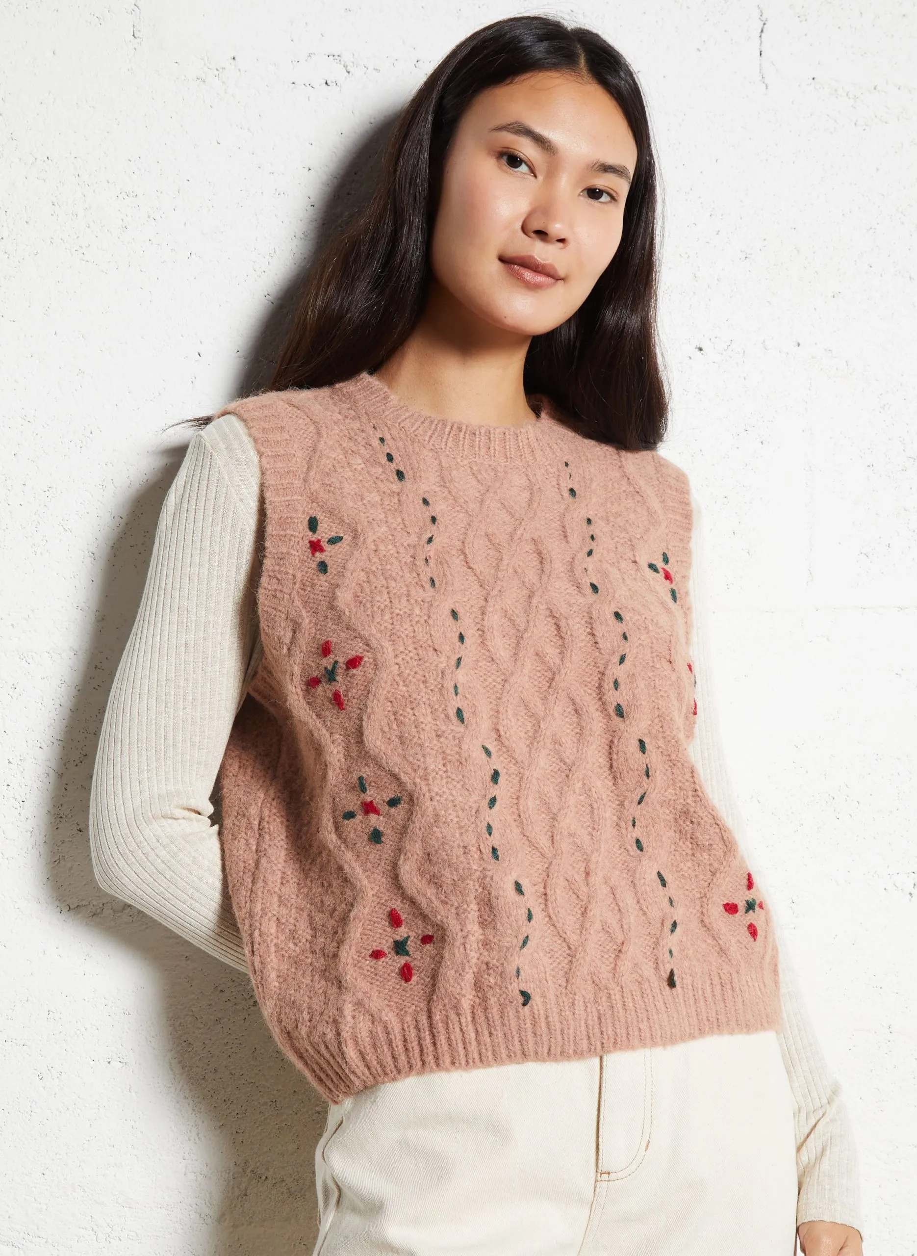 Pull oversize sans manches Rose