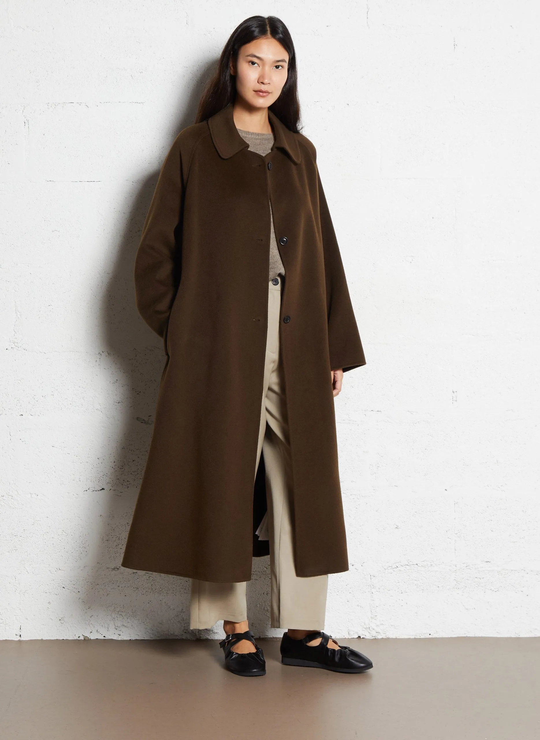 Manteau col tailleur en laine mélangée Marron MERRITT