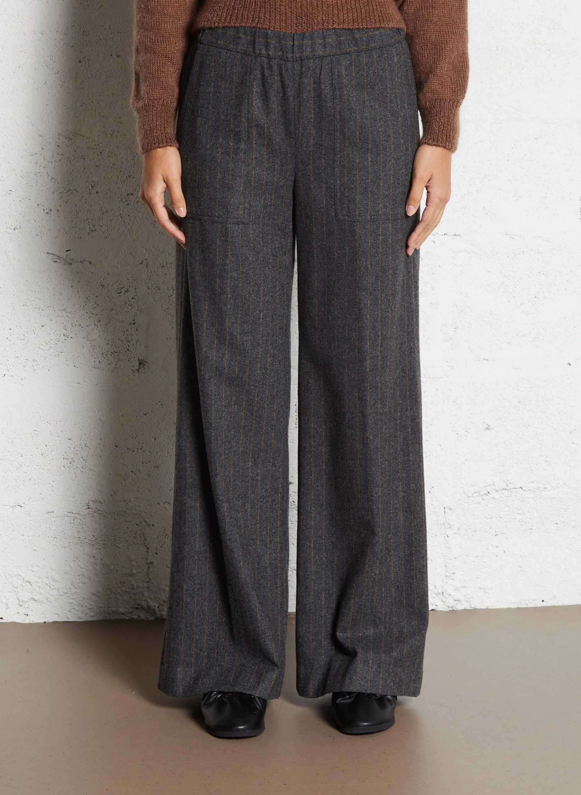 Pantalonlarge en laine mélangée Jaune PERILLO