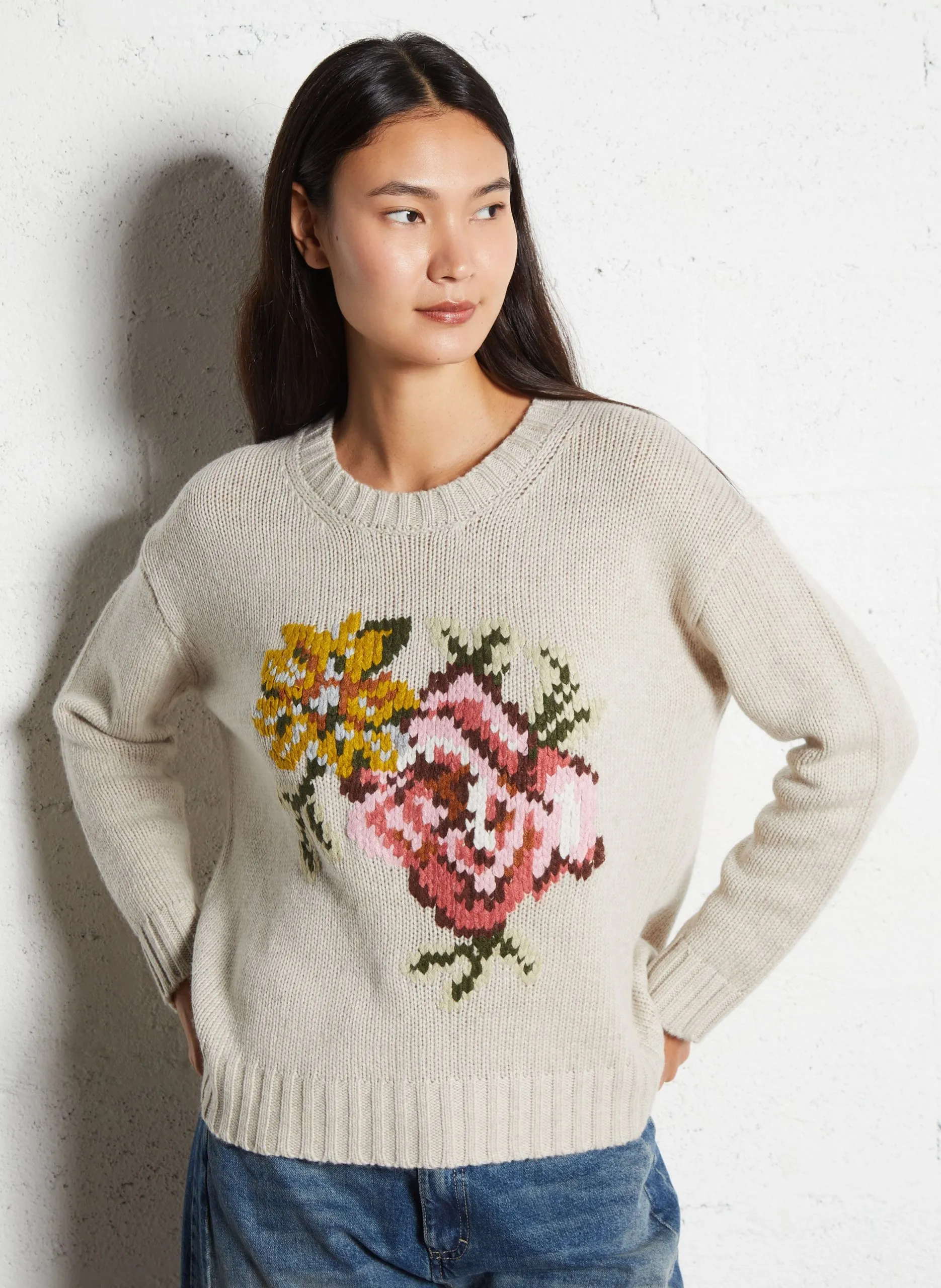 Pull oversize en laine mélangée Beige LEANDRE