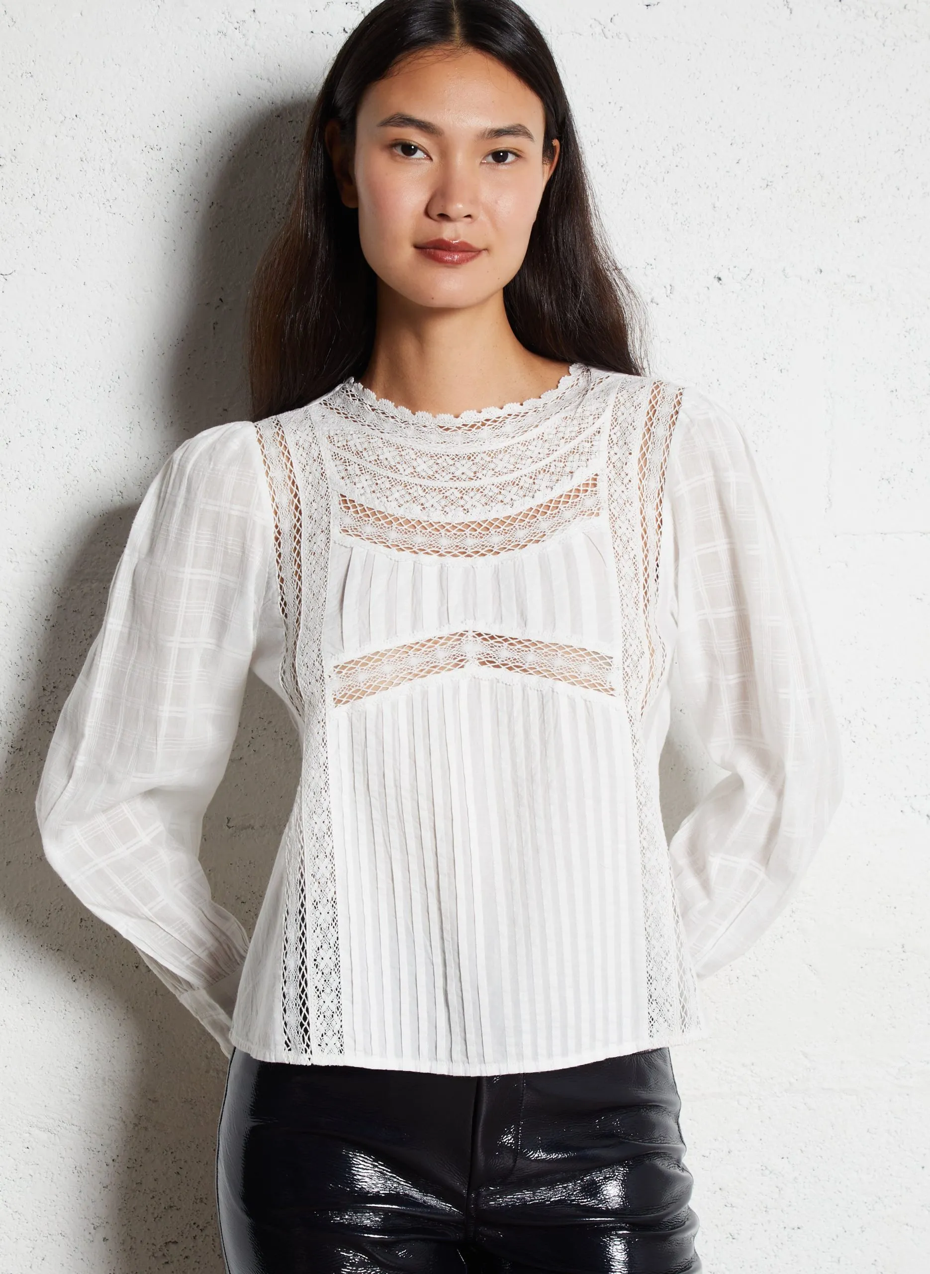 Top ample col rond en coton Beige THERESE