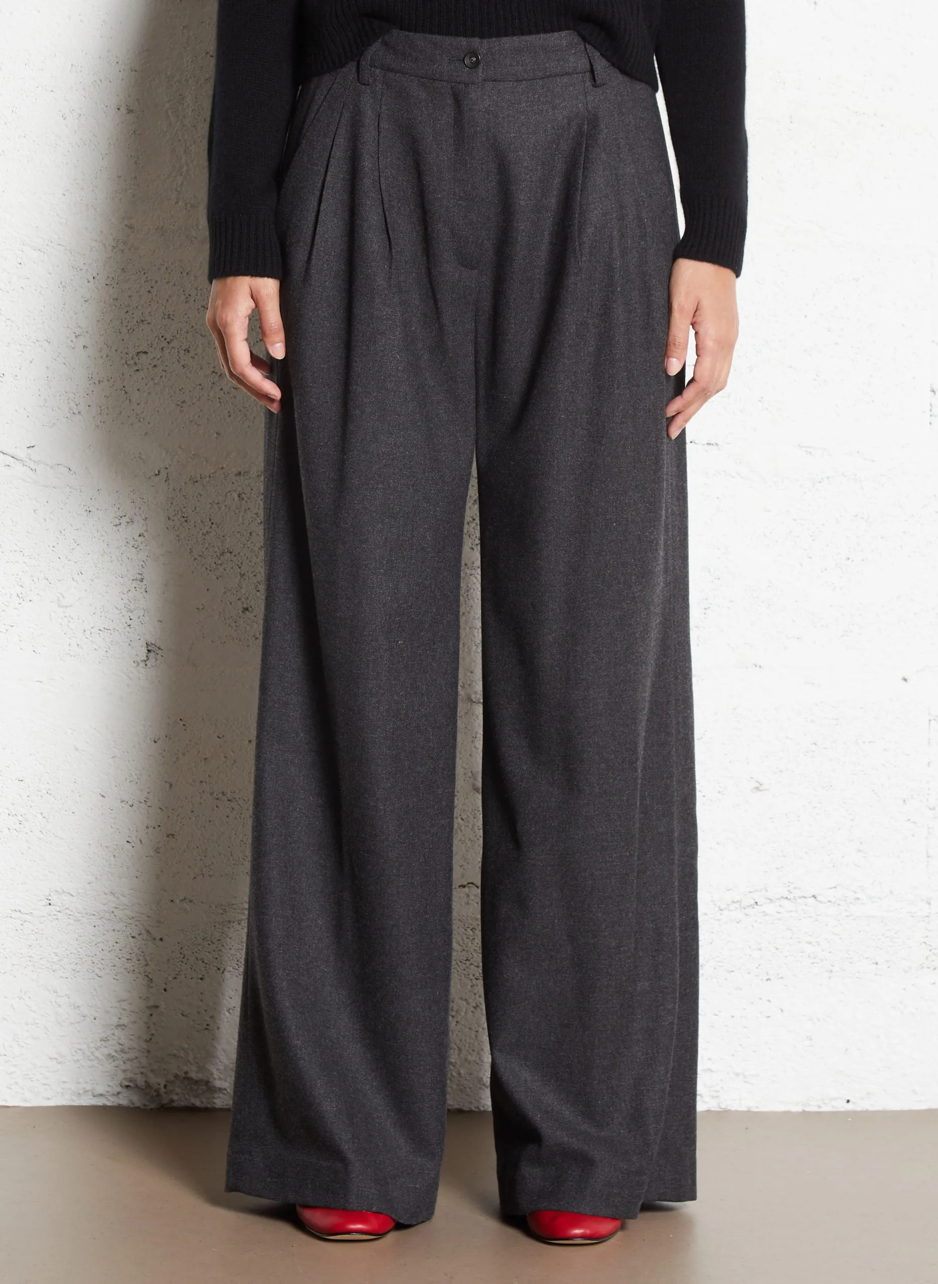 Pantalon large en laine mélangée Gris PAVANO
