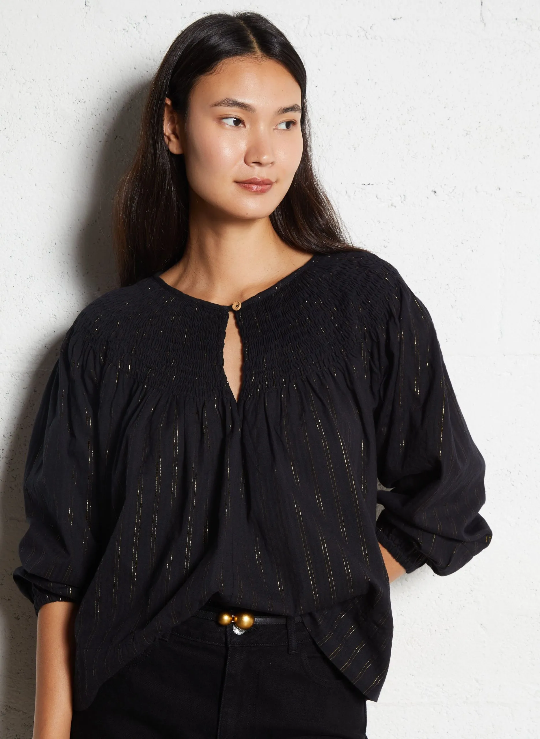 Blouse col rond à rayures Noir CHOUMI