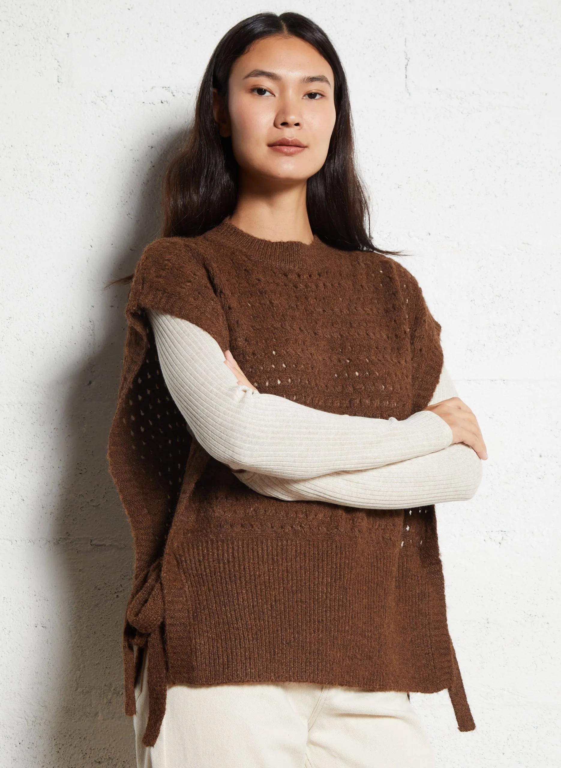 Pull ample col rond Marron