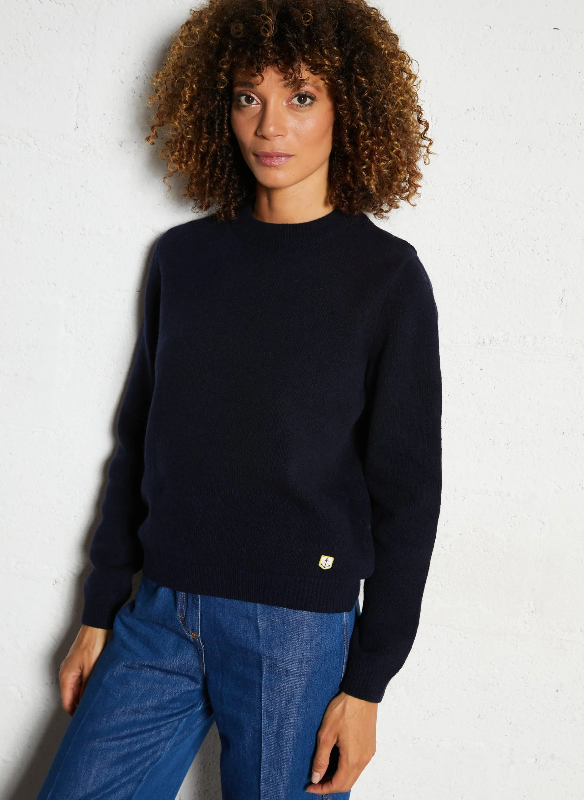 Pull droite col rond en laine mélangée Bleu HERITAGE