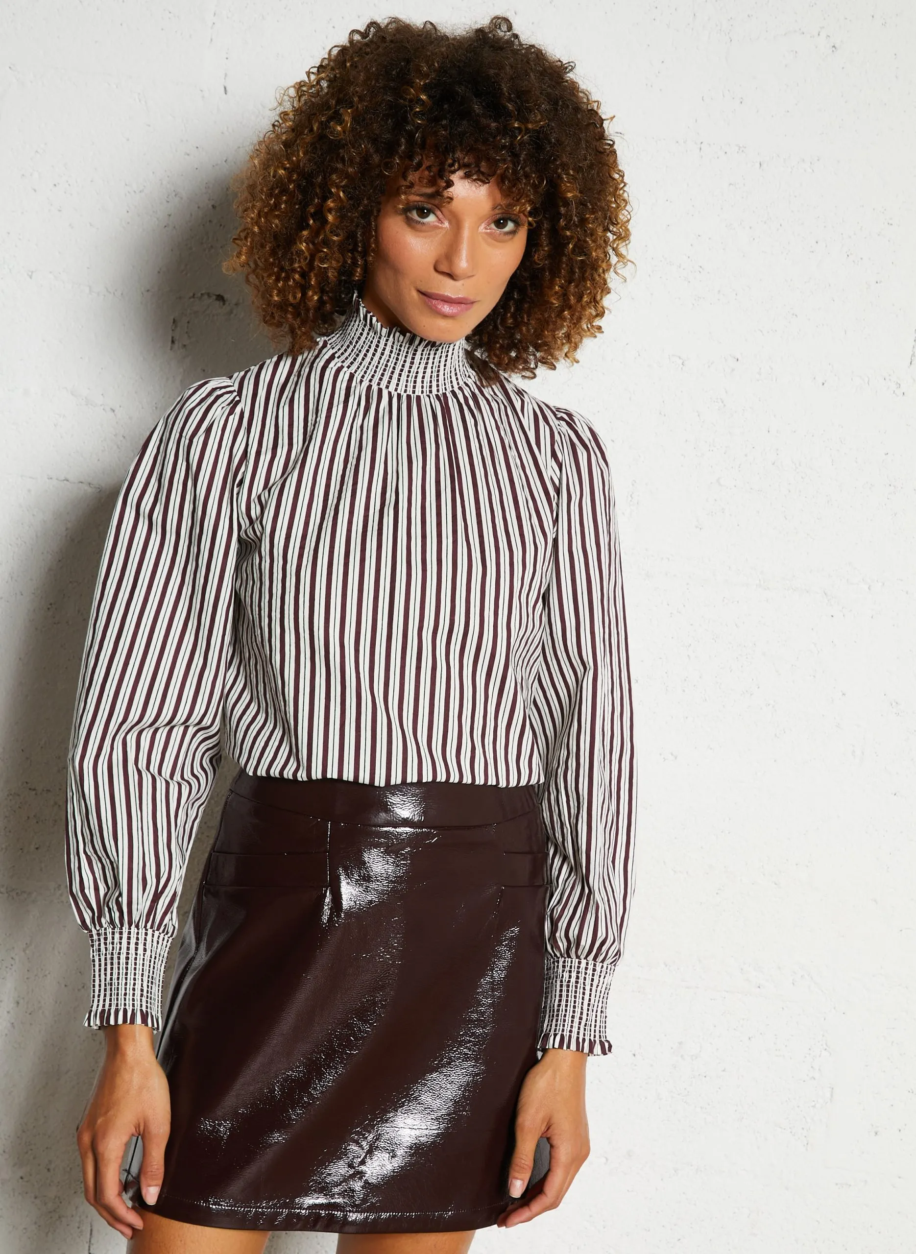 Blouse droite col montant en coton Rouge TONIA