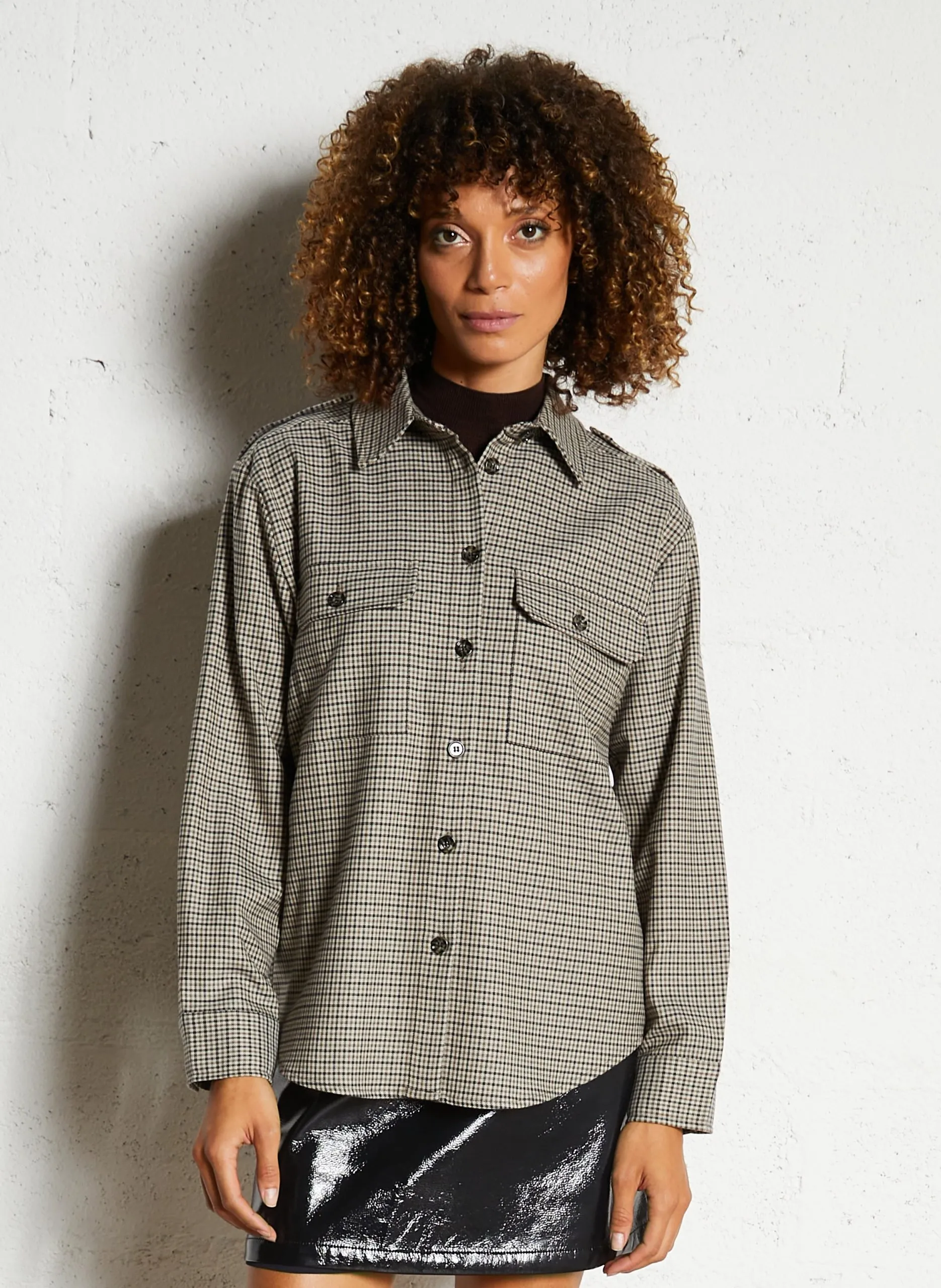 Chemise oversize col classique imprimée Beige THOMAS