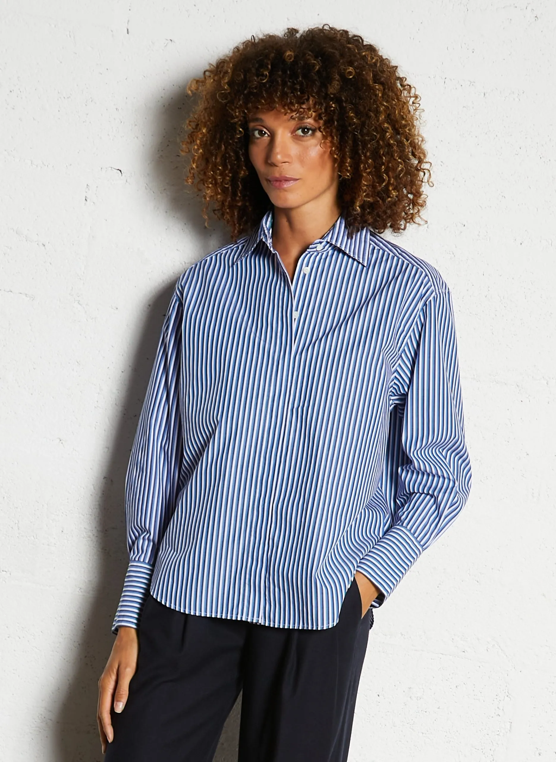 Chemise ample col classique rayée en coton Blanc CHAMPA