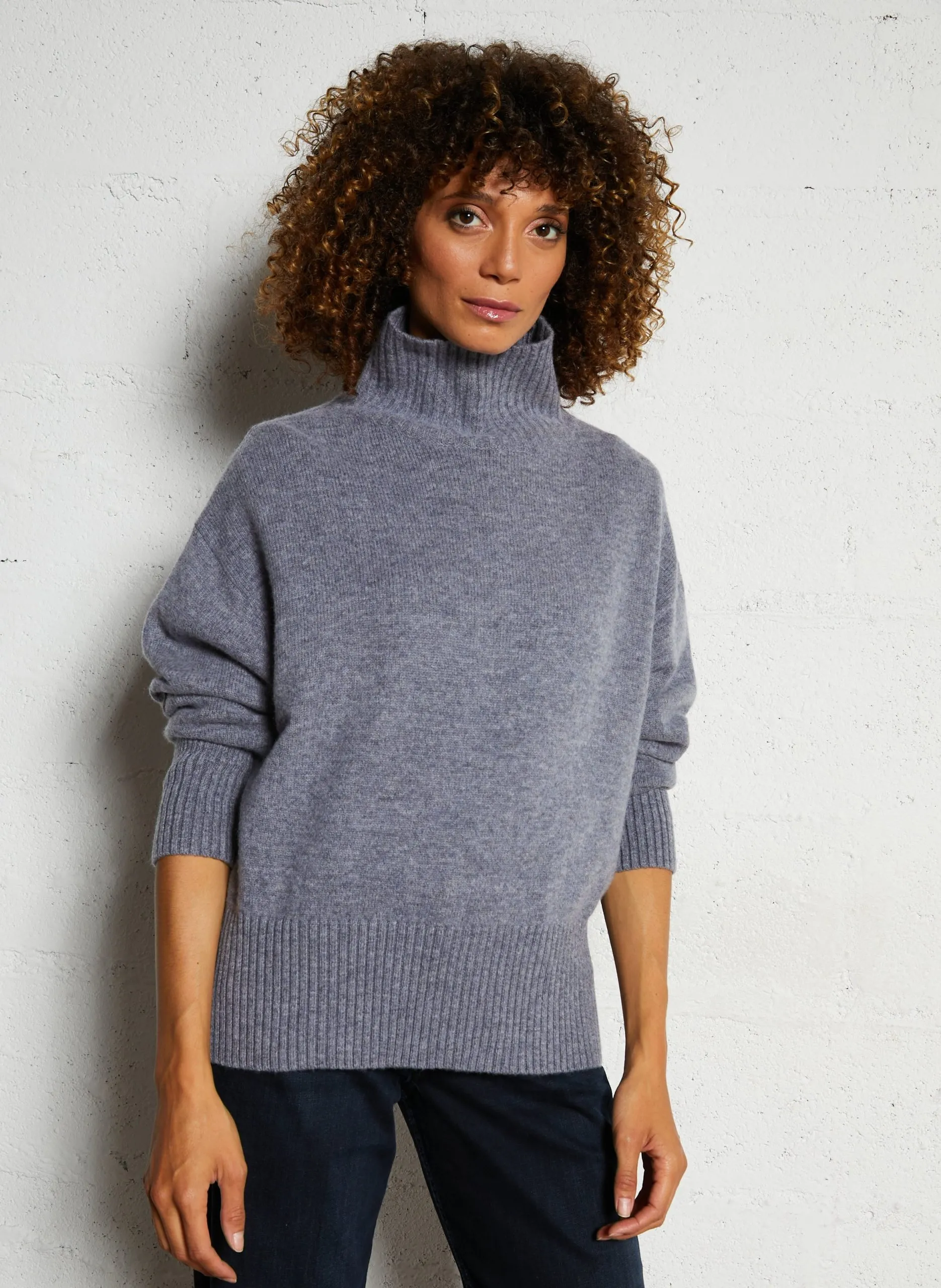 Pull ample col montant en laine Gris PALACE