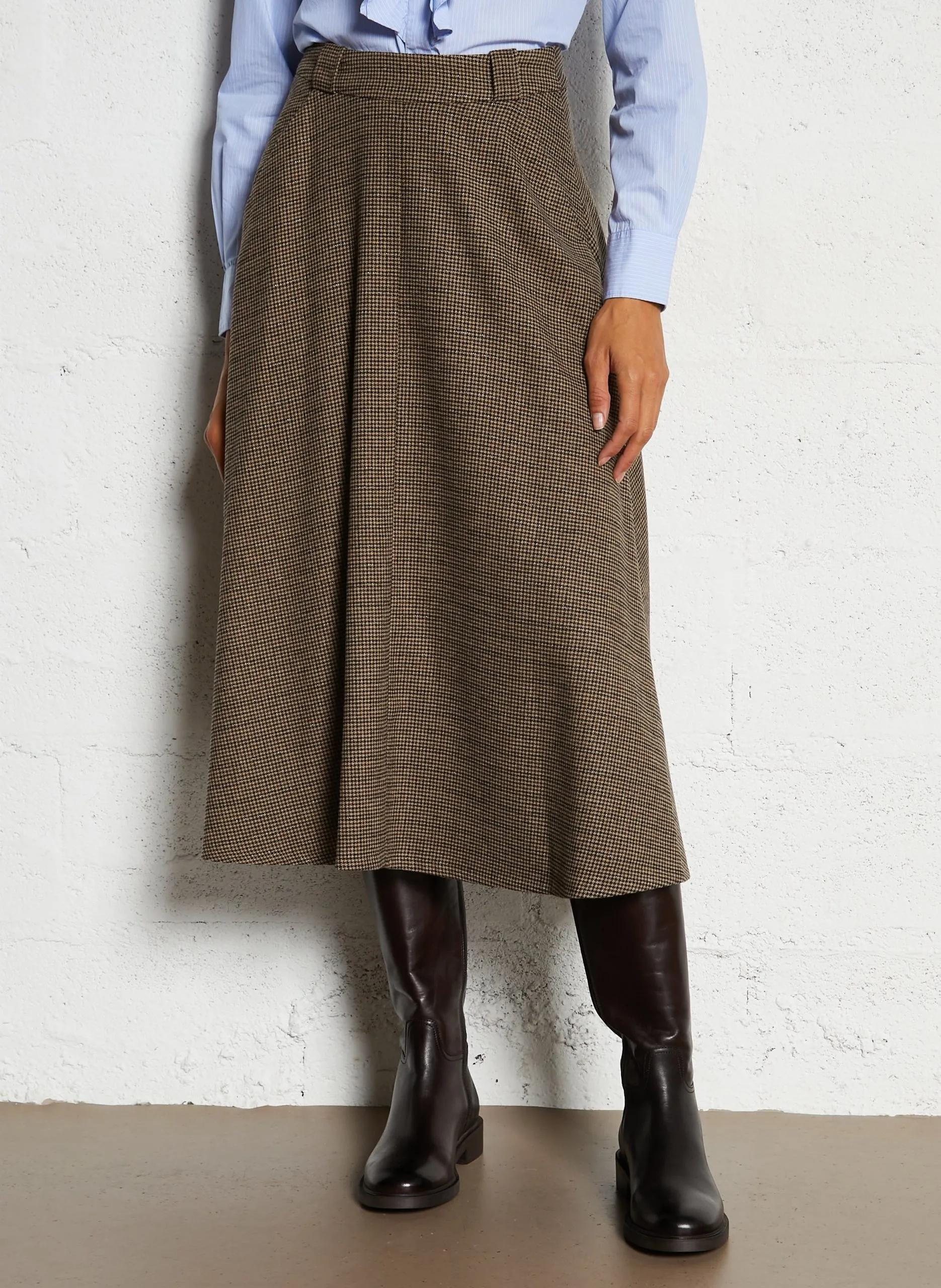 Jupe midi motif pied de poule Bleu JEYO