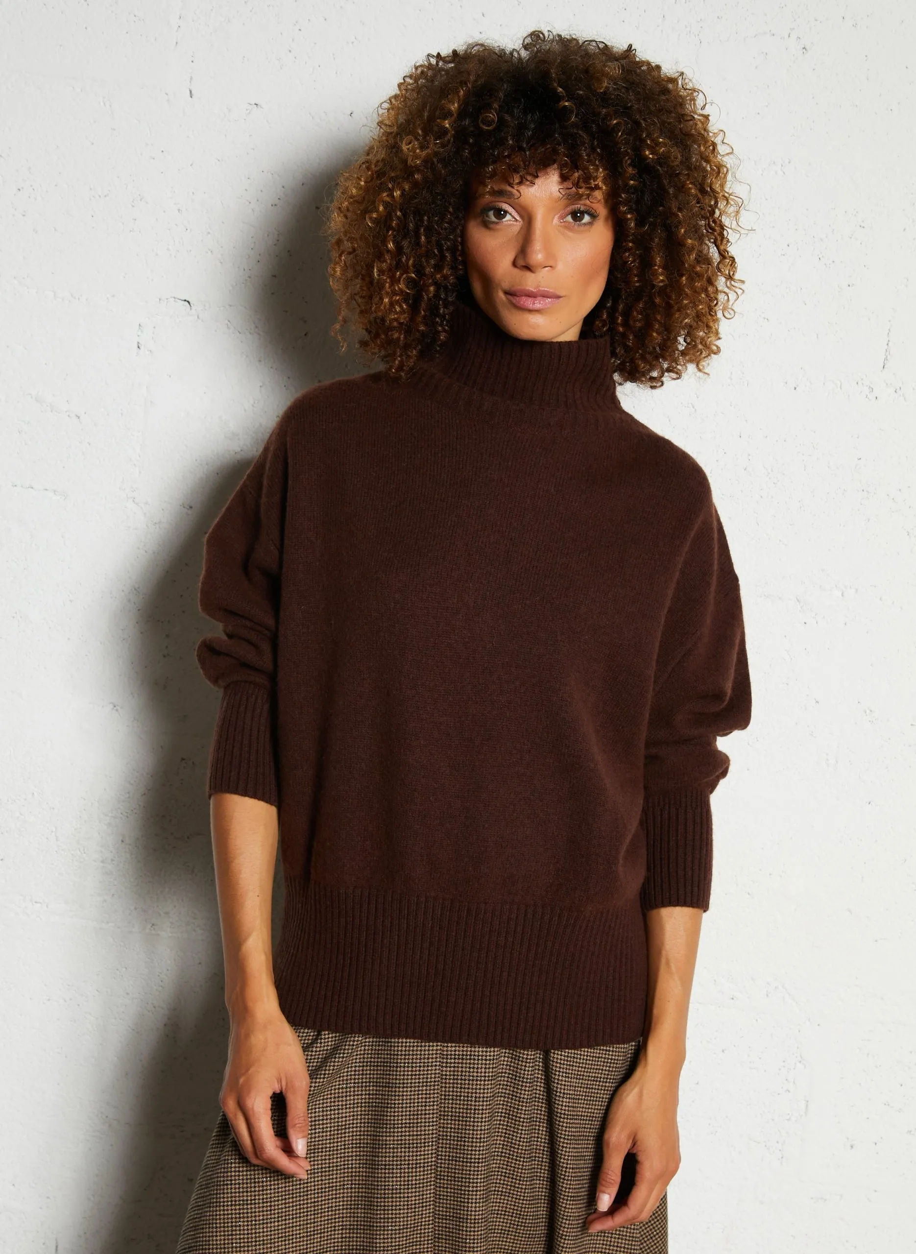 Pull ample col montant en laine Marron PALACE