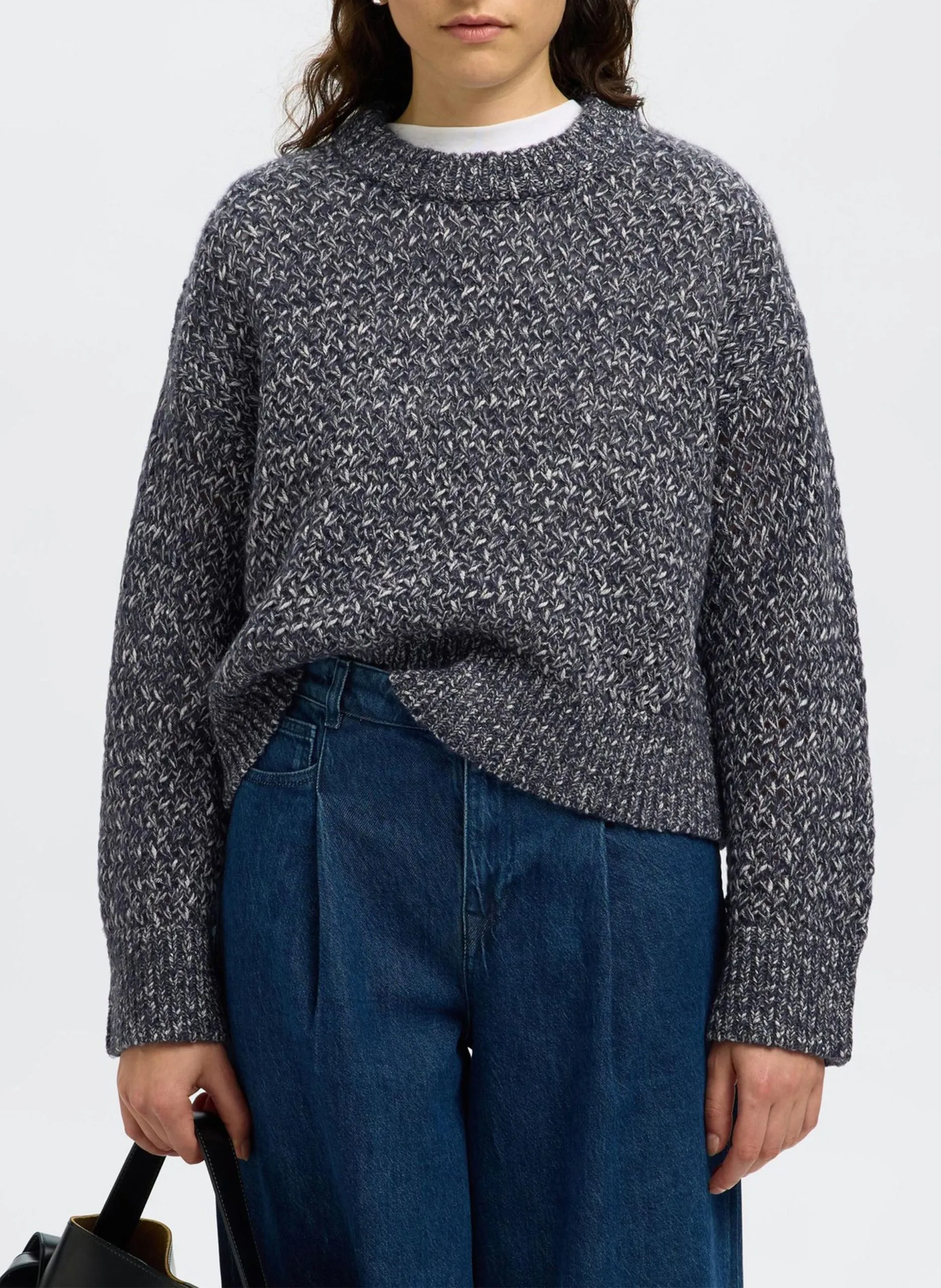 Pull oversize col rond en coton bio mélangé Bleu BOLETTE