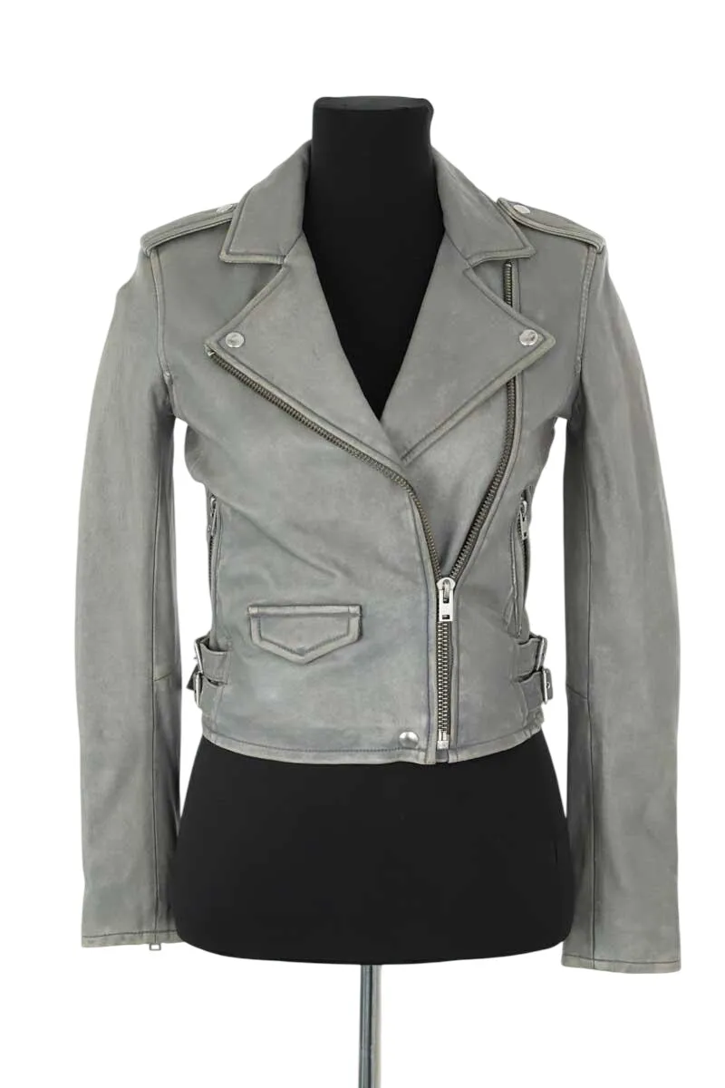 Veste en cuir Gris