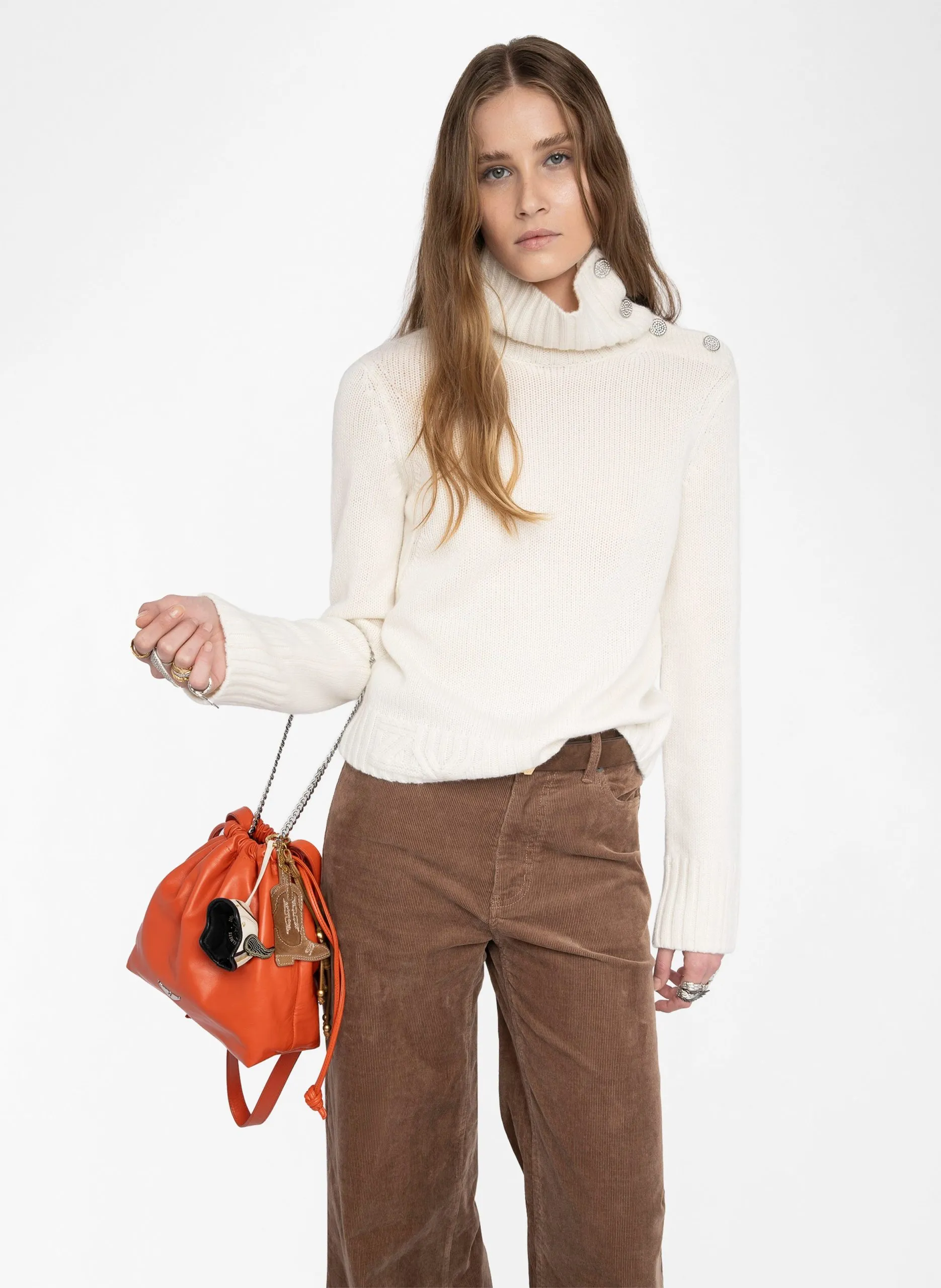 Pull col montant en cachemire Blanc NALMA