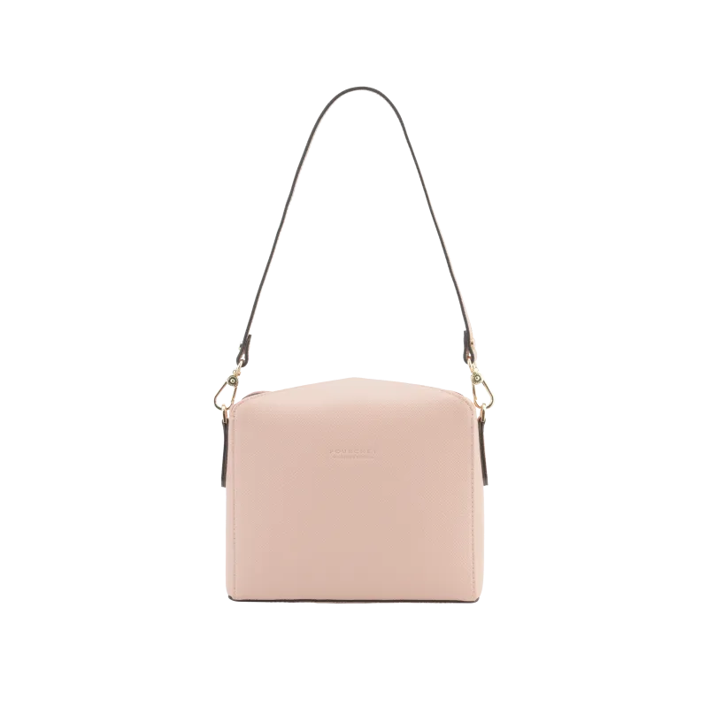 Sac porté épaule - toile enduite garnie cuir de vachette Rose