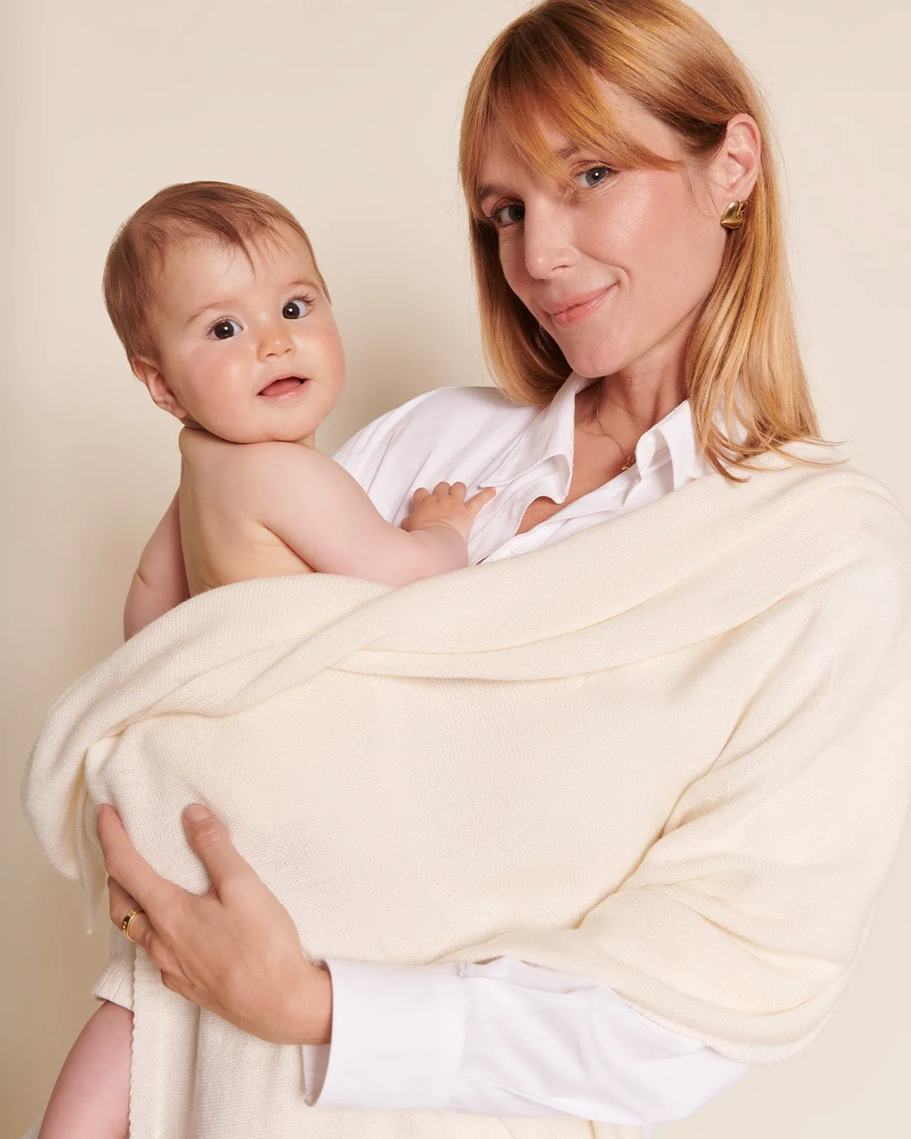 La couverture naissance coeur en laine mérinos Blanc