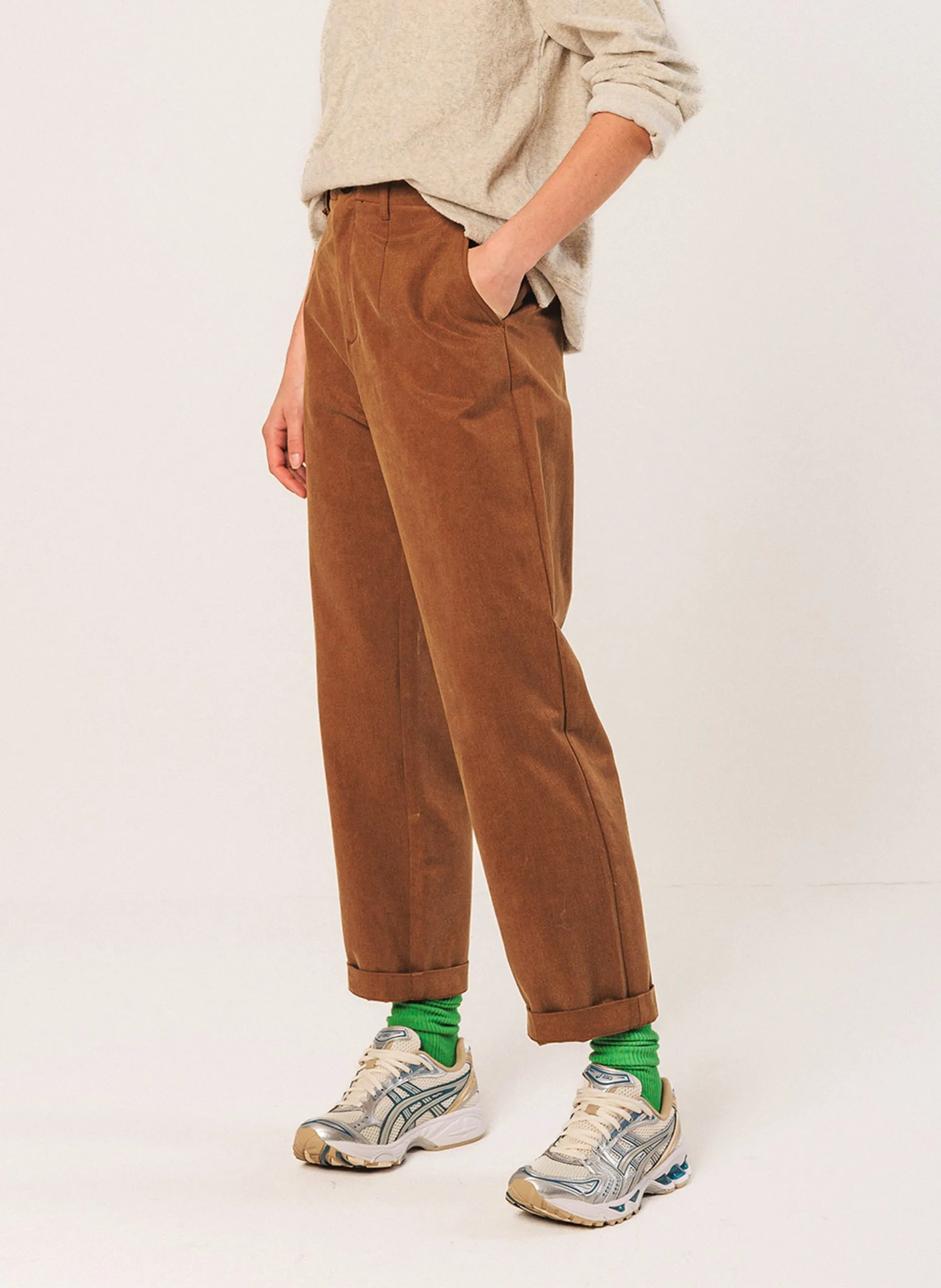 Pantalon droit en coton mélangé Marron LUCAS