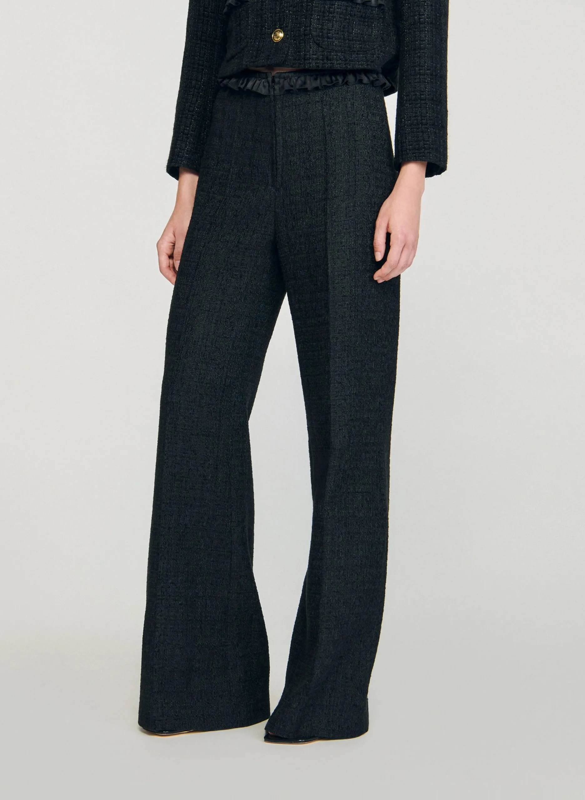 Pantalon tailleur taille haute en tweed Noir