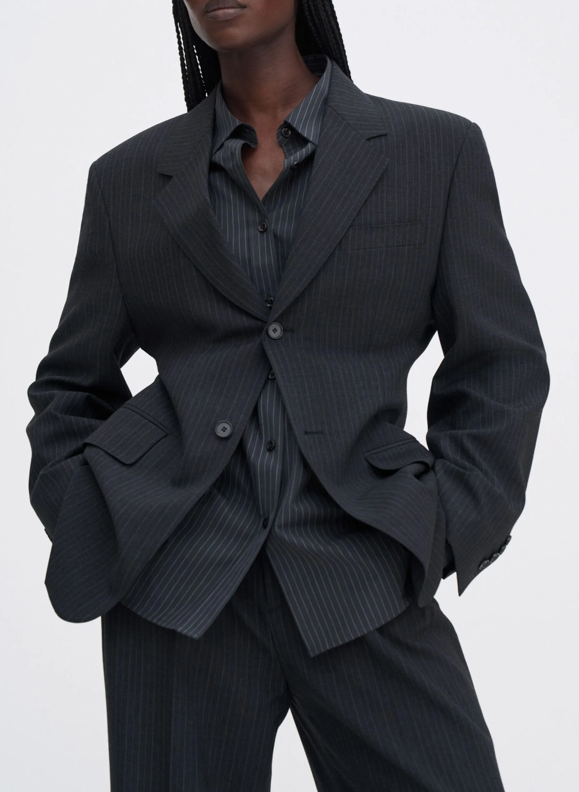 Veste de tailleur cintrée en laine mélangée Gris HOURGLASS