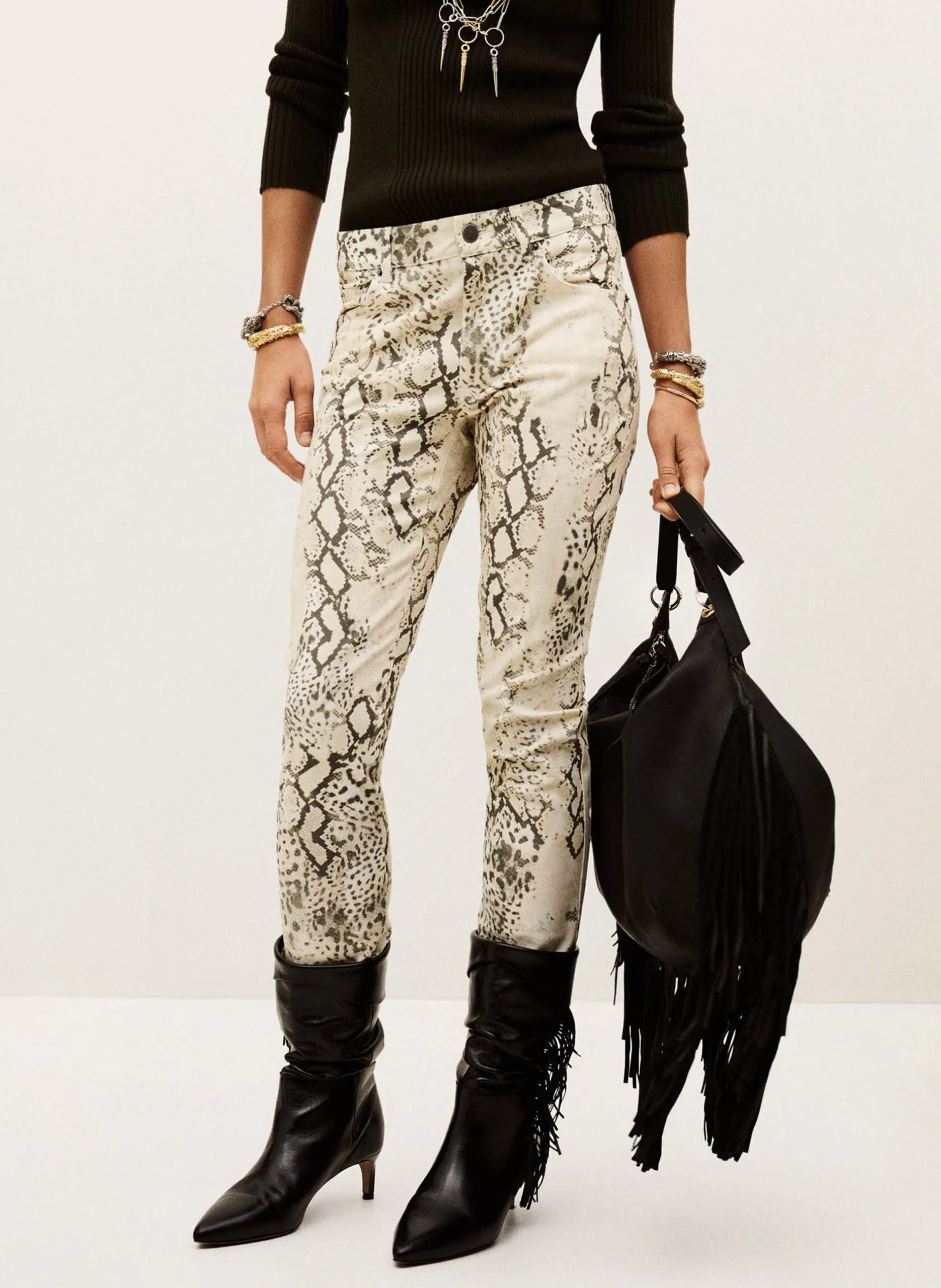 Jean droit motif python Beige STINSY